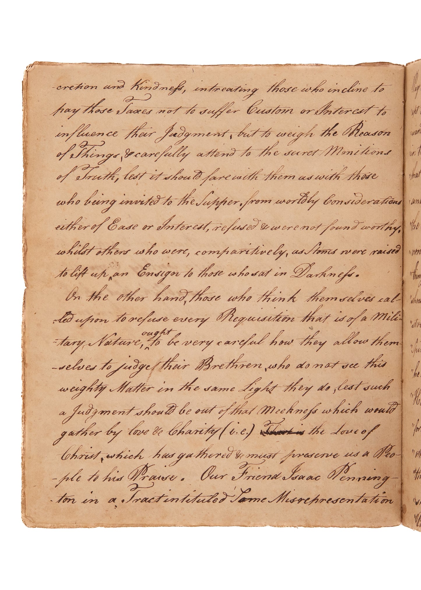 1779 NO TAXATION FOR MILITARIZATION. Exceptionally Rare 20pp MSs Speech Against Taxes for the Revolution on Moral Grounds.