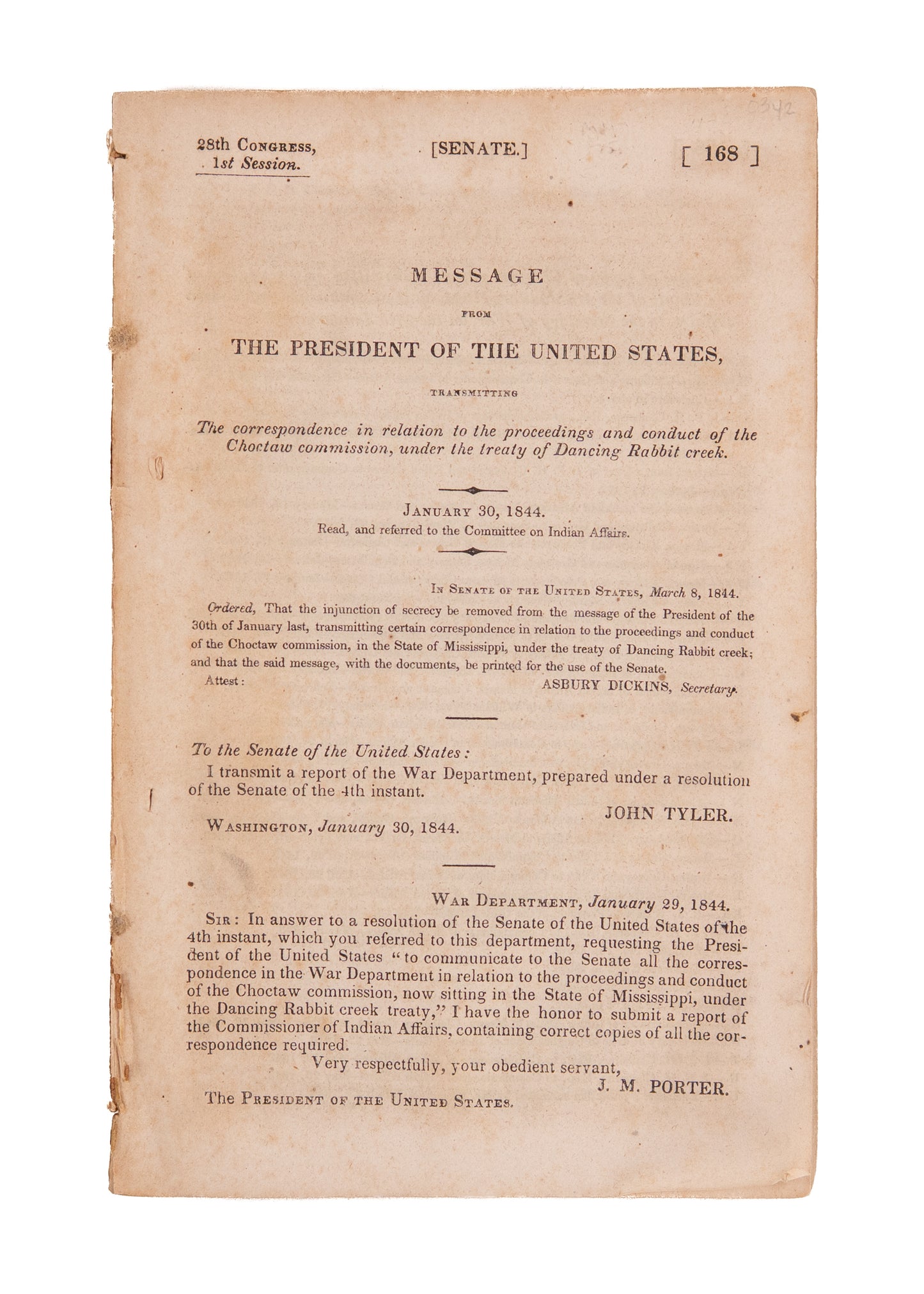 1844 CHOCTAW INDIANS. The Broken Treaty of Dancing Rabbit Creek - Mississippi's Trail of Tears.