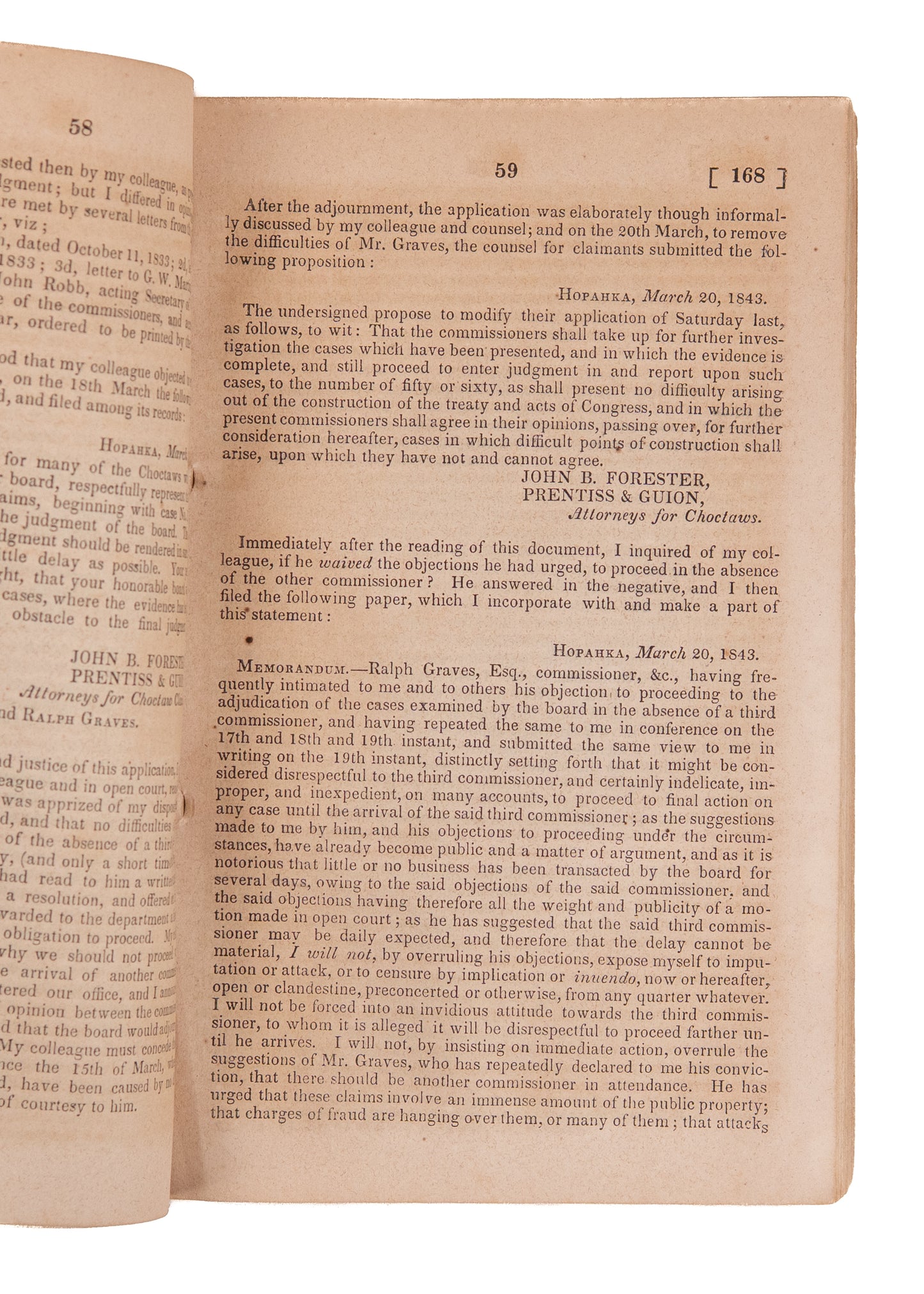 1844 CHOCTAW INDIANS. The Broken Treaty of Dancing Rabbit Creek - Mississippi's Trail of Tears.