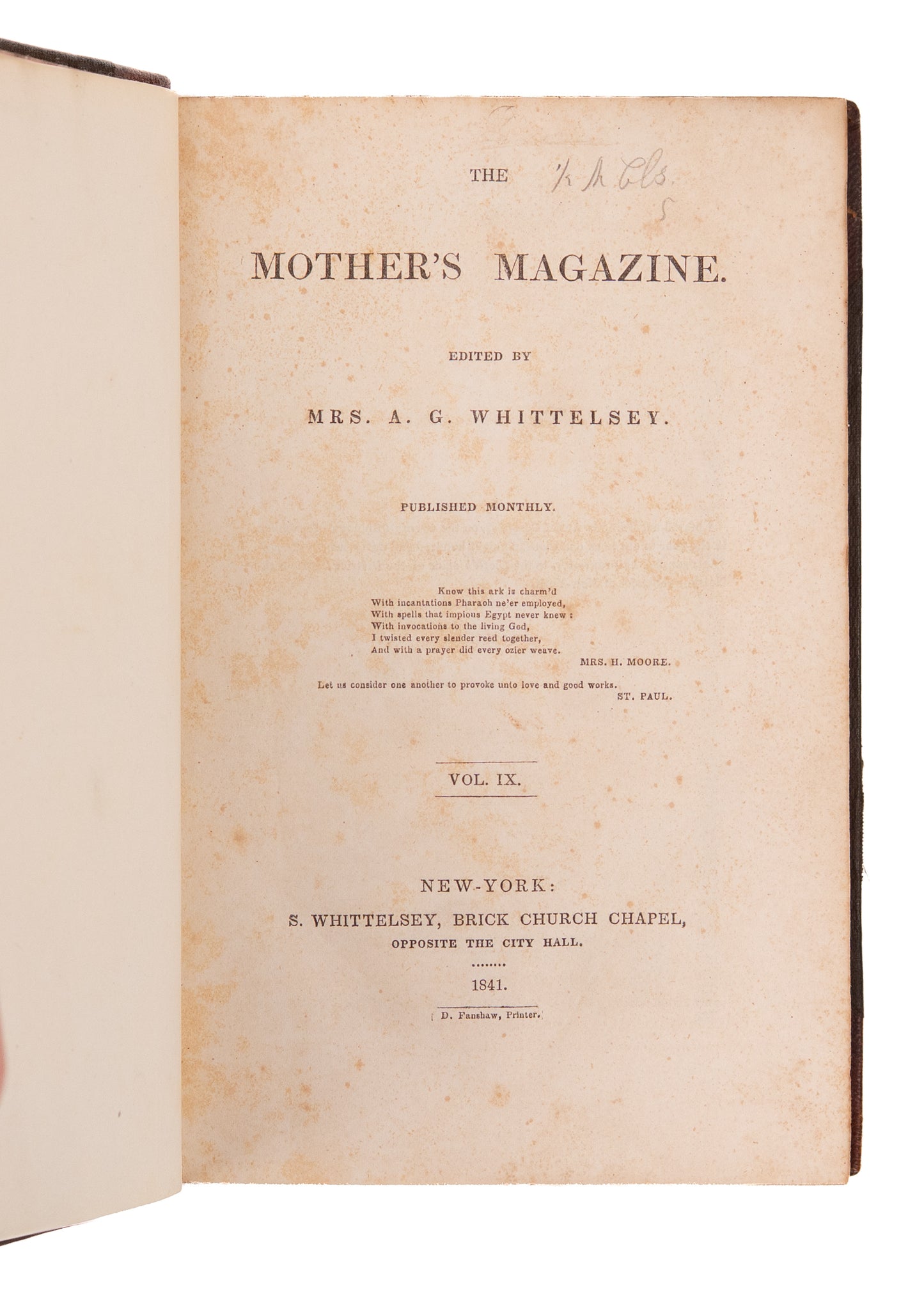 1841 & 1842 MOTHER'S MAGAZINE. Significant Magazine of the "New Motherhood" and Idealized Femininity