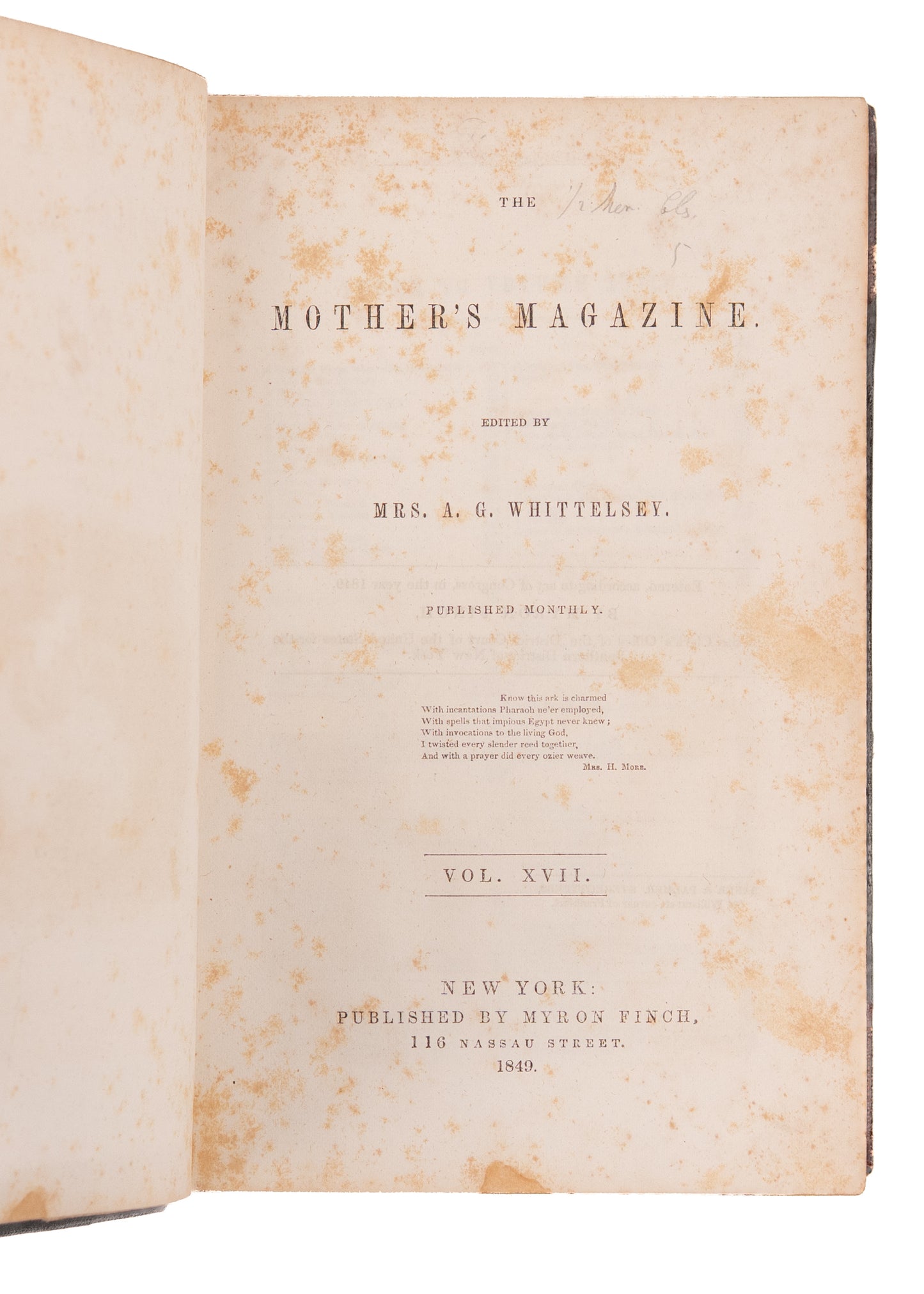 1849 & 1850 MOTHER'S MAGAZINE. Significant Magazine of the "New Womanhood" and Idealized Femininity.