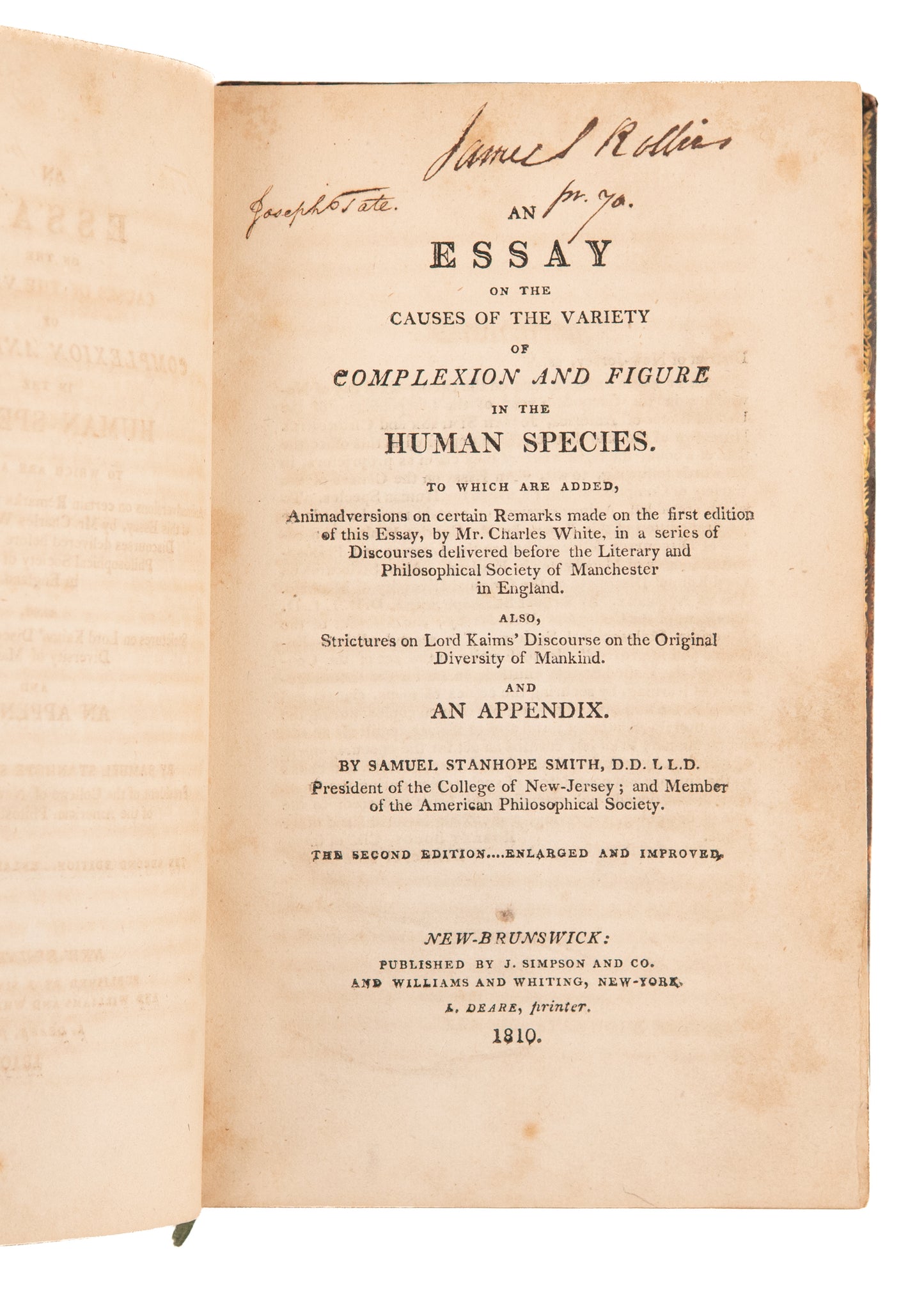 1810 THE BOOK THAT ENDED SLAVERY IN AMERICA. Rare Book on Race Owned by Thirteenth Amendment Swing Vote.