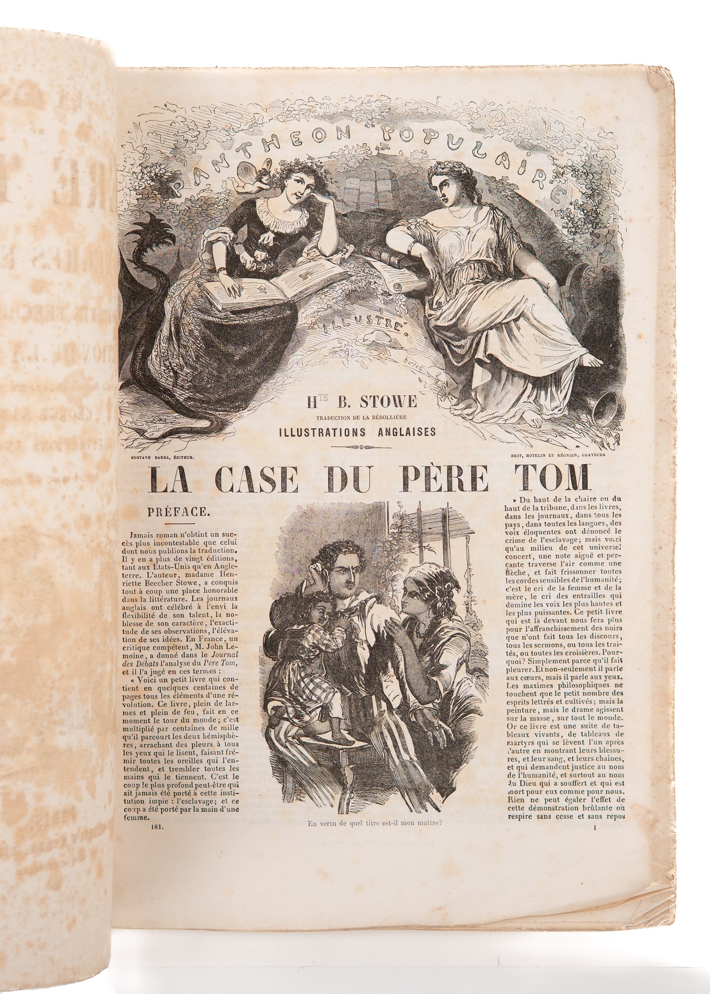 1853 HARRIET BEECHER STOWE. Uncle Tom's Cabin - Rare First French Edition. Pirated Illustrations.
