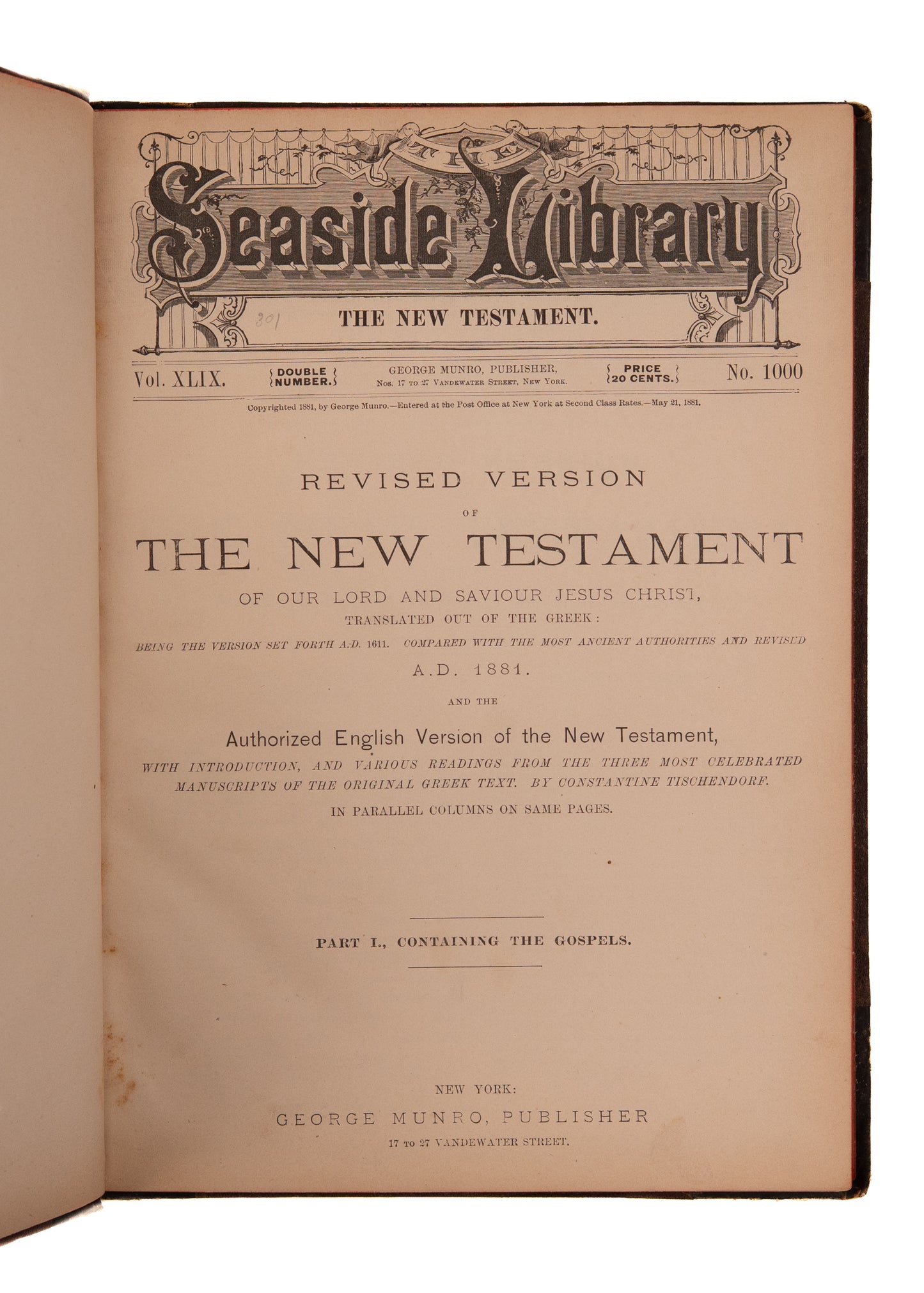 1881 KJV & RSV. Rare Seaside Library First Edition of King James and Revised Standard Parallel.