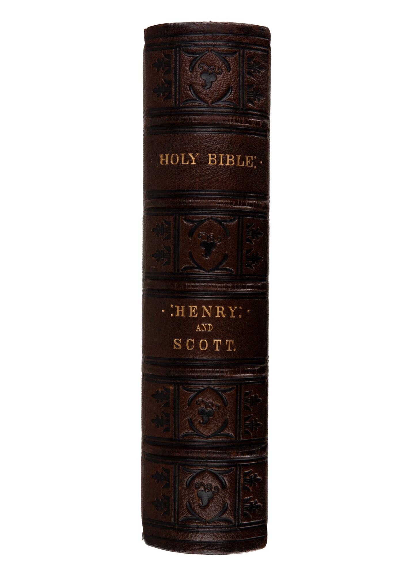 1860 PRISTINE GOTHIC REVIVAL FAMILY BIBLE. King James Text with Notes of Matthew Henry and Thomas Scott.