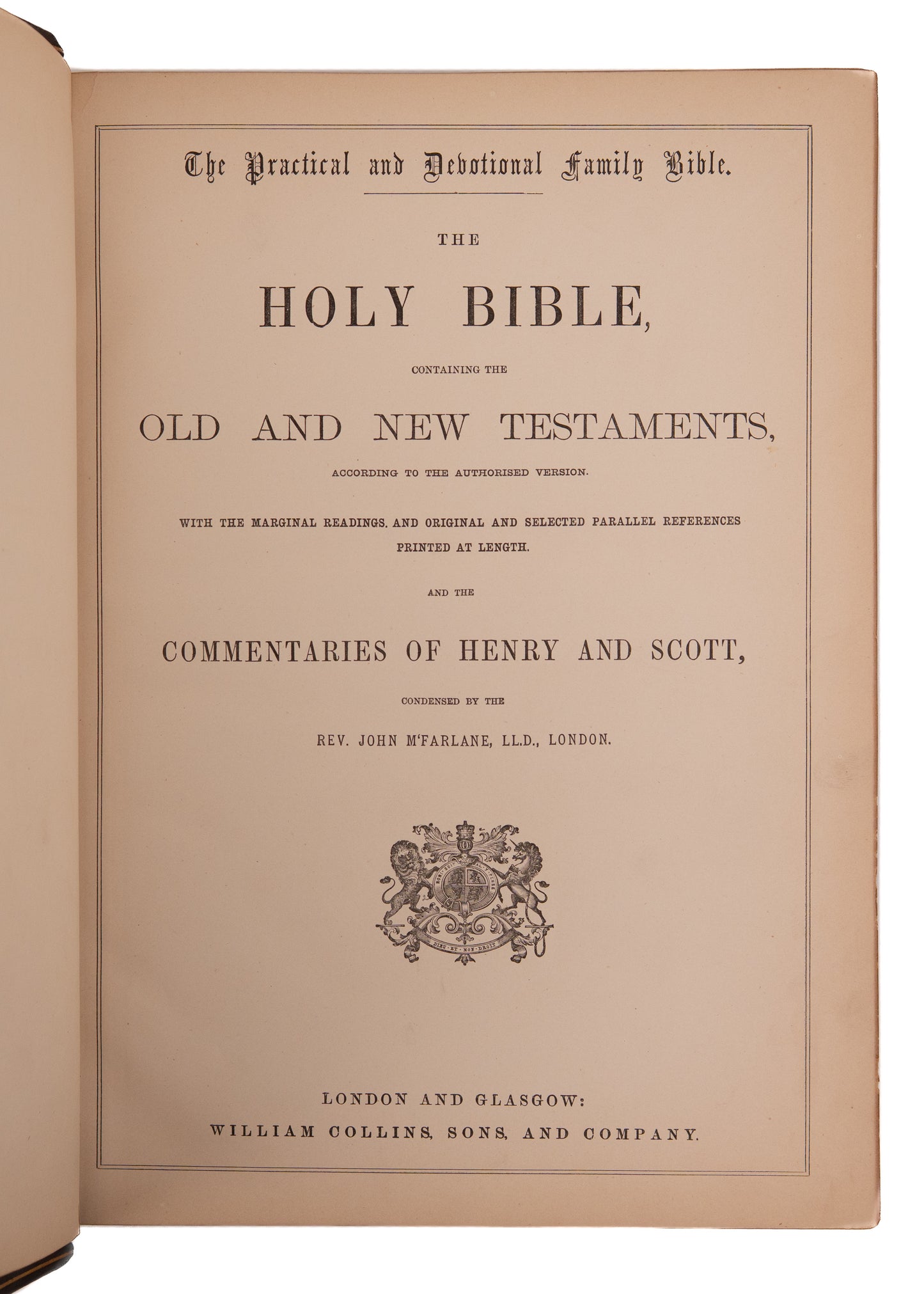 1860 PRISTINE GOTHIC REVIVAL FAMILY BIBLE. King James Text with Notes of Matthew Henry and Thomas Scott.