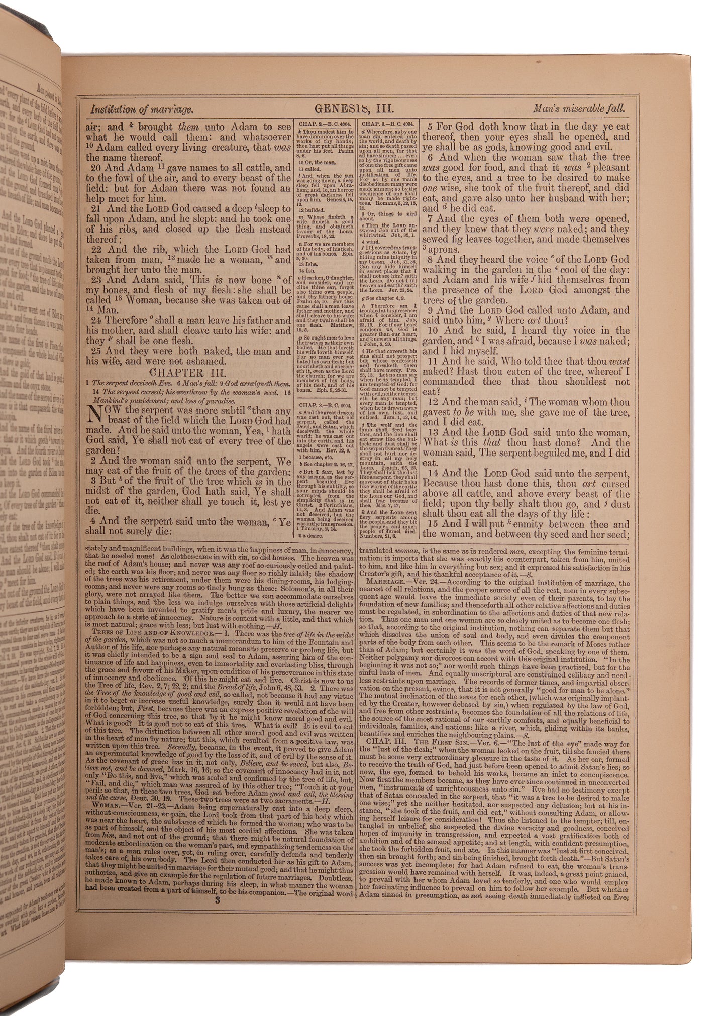 1860 PRISTINE GOTHIC REVIVAL FAMILY BIBLE. King James Text with Notes of Matthew Henry and Thomas Scott.