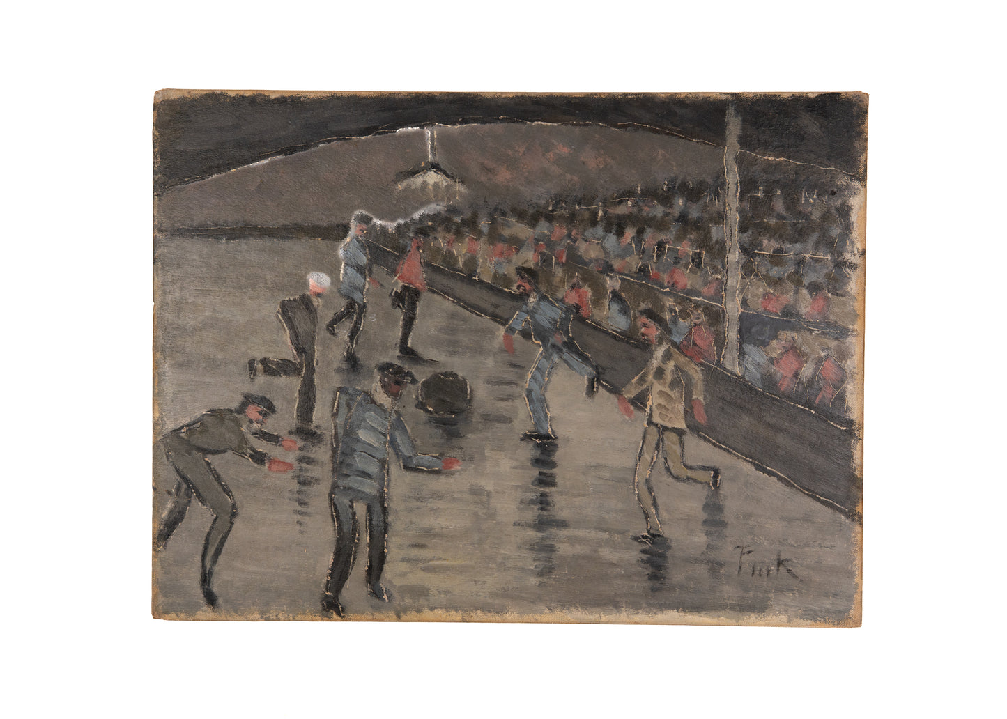1941 PHILIP PIECK. Rare New York Modernist Painting - Soccer at Madison Square Garden.