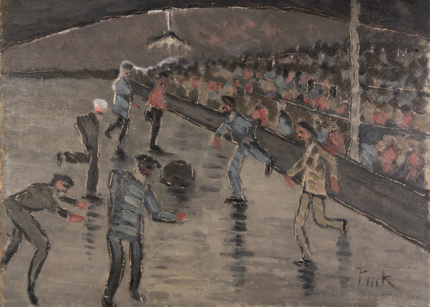 1941 PHILIP PIECK. Rare New York Modernist Painting - Soccer at Madison Square Garden.
