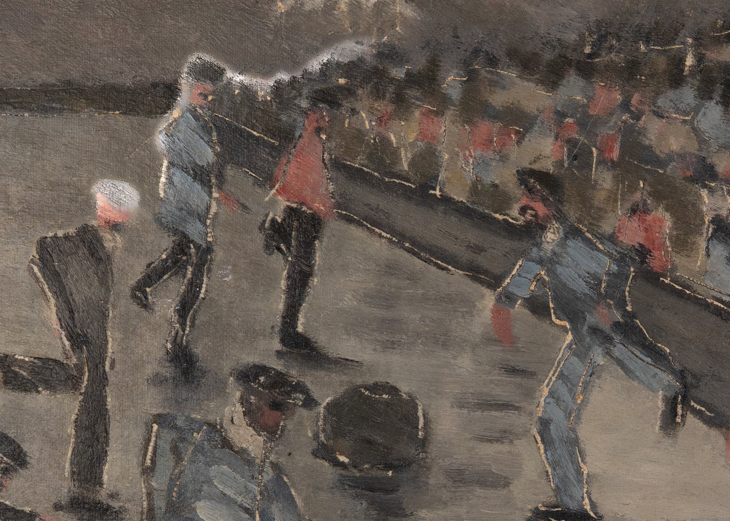 1941 PHILIP PIECK. Rare New York Modernist Painting - Soccer at Madison Square Garden.