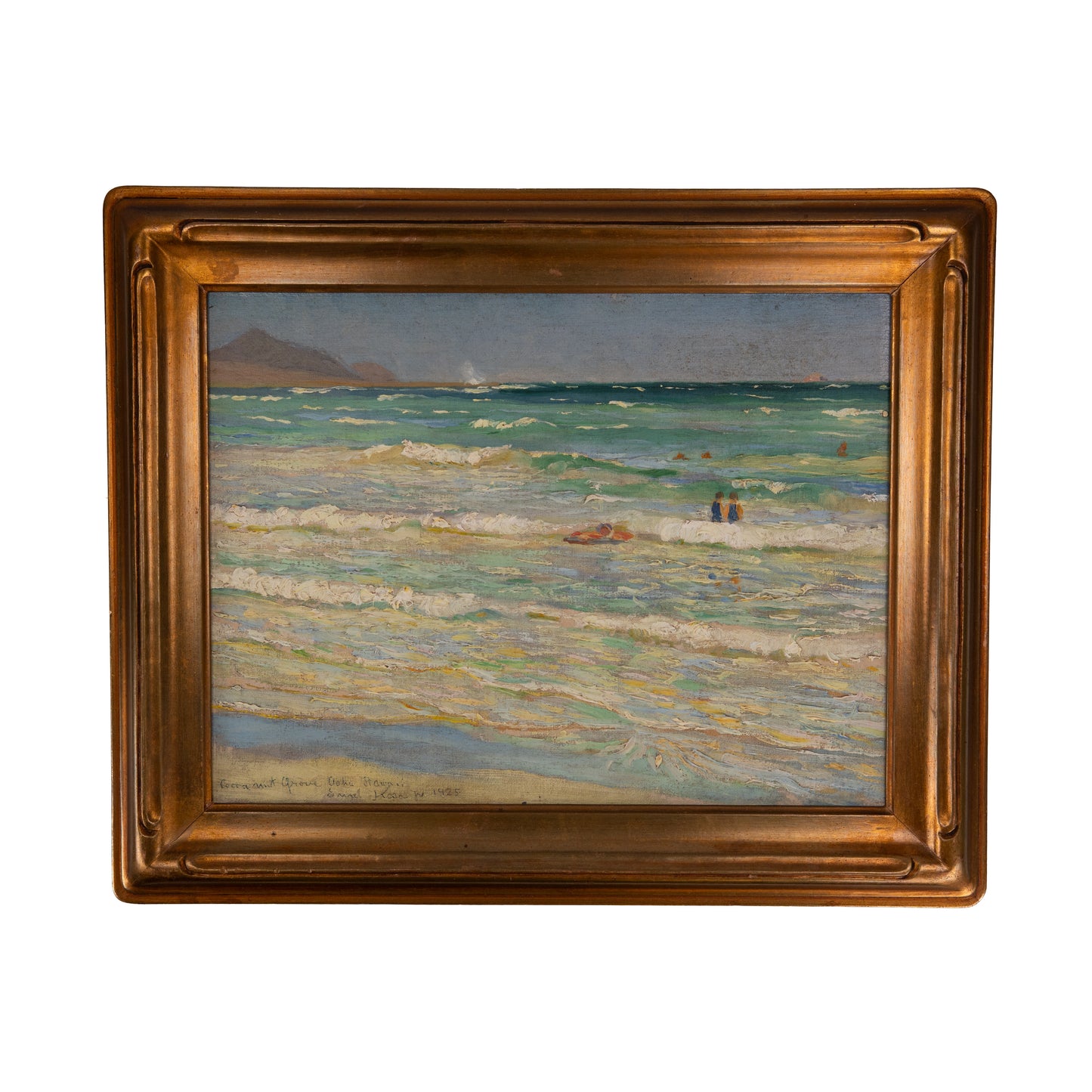 1925 OAHU, HAWAII. Early Modernist Surfing Painting by Emil Kosa Jr. Important Hawaii - California Painting.