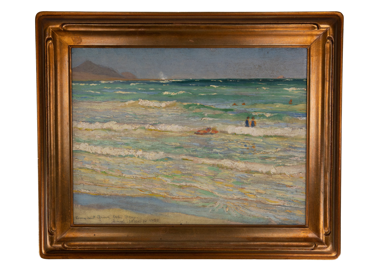 1925 OAHU, HAWAII. Early Modernist Surfing Painting by Emil Kosa Jr. Important Hawaii - California Painting.
