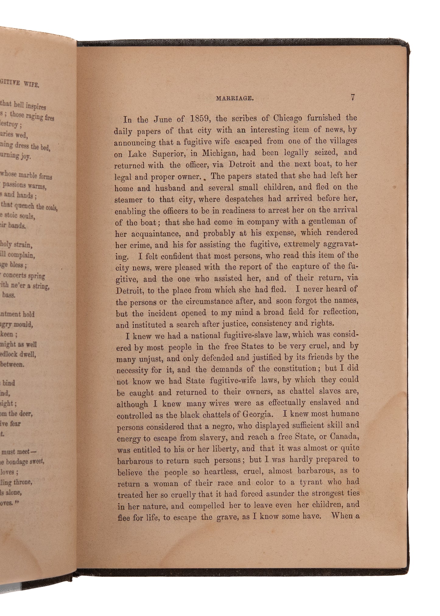1861 THE FUGITIVE WIFE. Slave Laws Rightly Applied to Women Abused or Enslaved by Husbands.