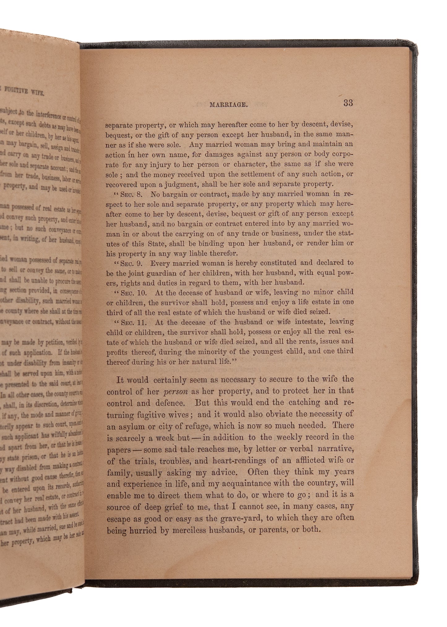 1861 THE FUGITIVE WIFE. Slave Laws Rightly Applied to Women Abused or Enslaved by Husbands.