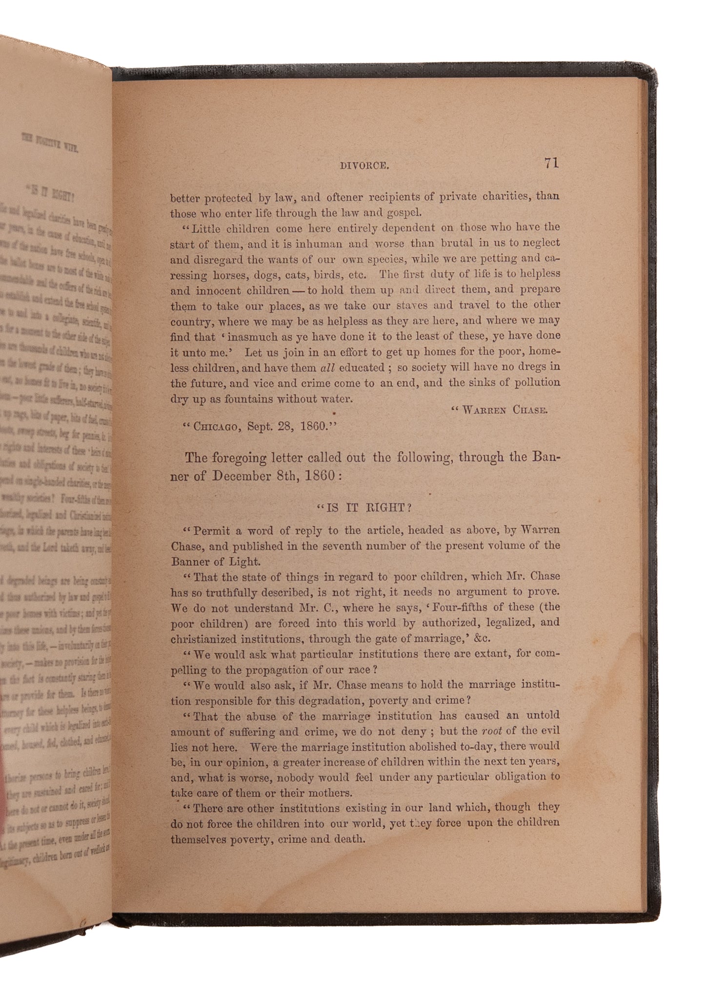 1861 THE FUGITIVE WIFE. Slave Laws Rightly Applied to Women Abused or Enslaved by Husbands.