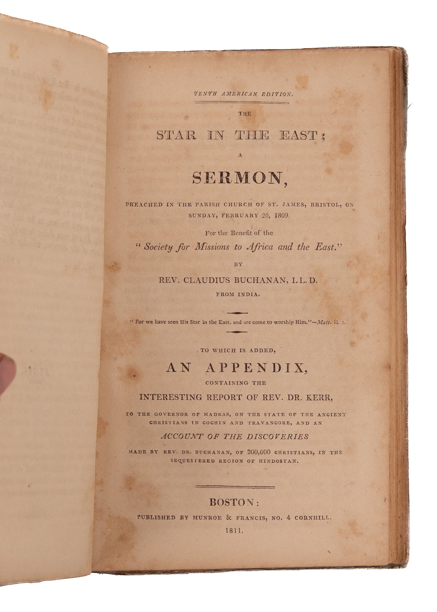 1812 ADONIRAM JUDSON &c. Sammelband of Five Important Early American Missionary Publications.