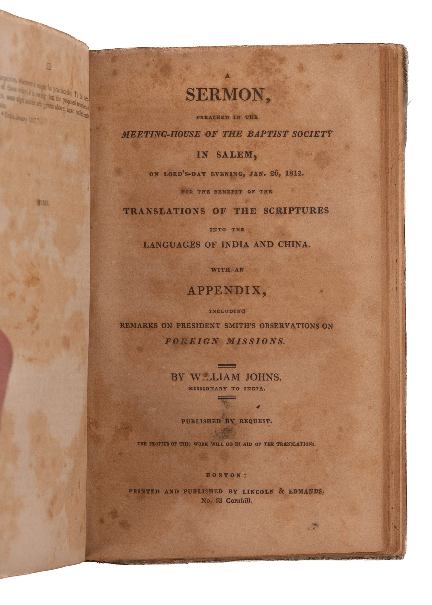 1812 ADONIRAM JUDSON &c. Sammelband of Five Important Early American Missionary Publications.