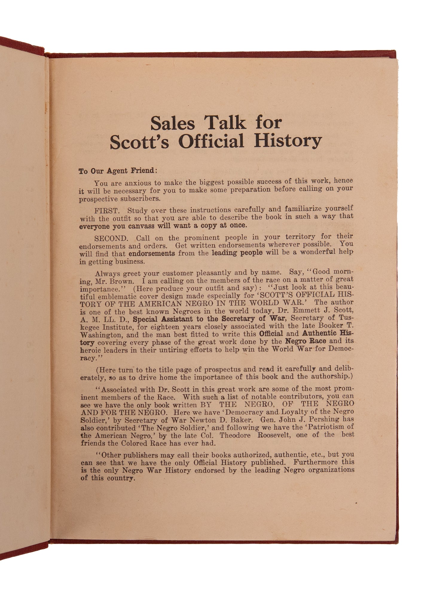 1919 NEGRO TROOPS WWI. Very Fine Salesman's Sample for Scott's Official History of Negro Soldiers