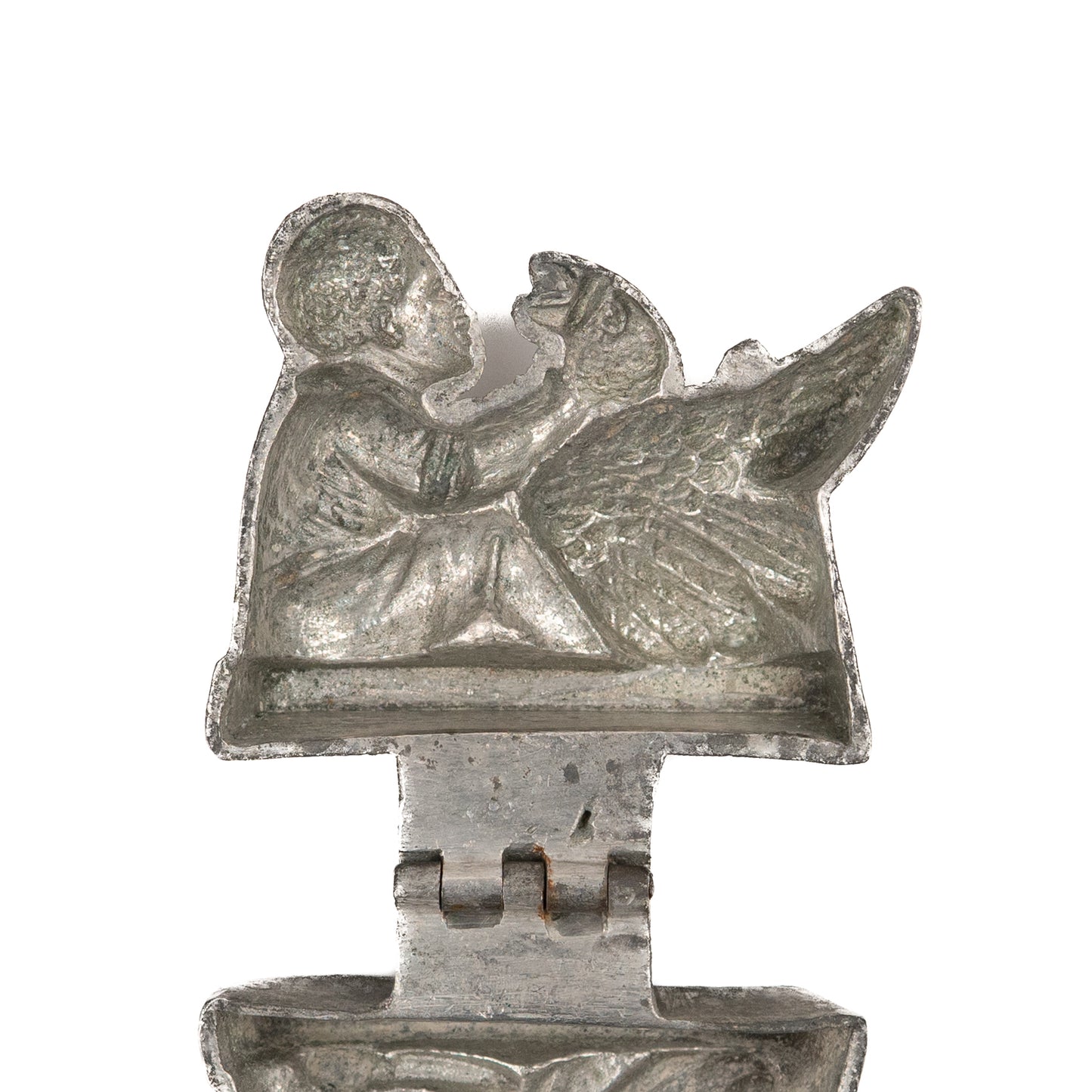 1880 SLAVERY - RECONSTRUCTION. "Negro Boy Choking a Turkey" Pewter Ice Cream Mold.