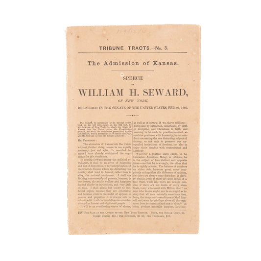 1860 KANSAS - ABRAHAM LINCOLN. Rare Tribune Tract on Admission of Kansas & 1860 Election.