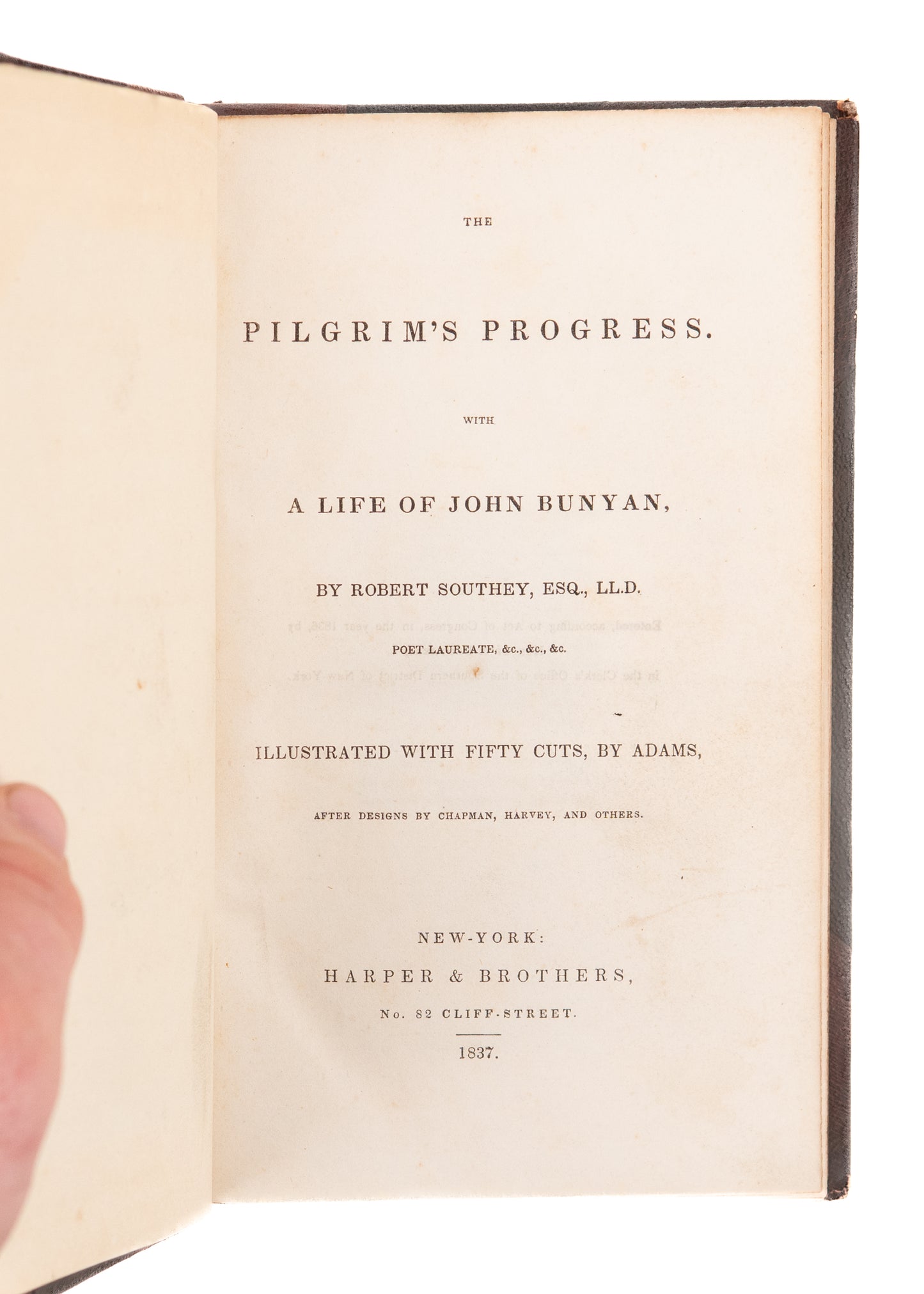 1837 JOHN BUNYAN. Superb Pilgrim's Progress with Fifty Illustrations & Fine Leather Binding.