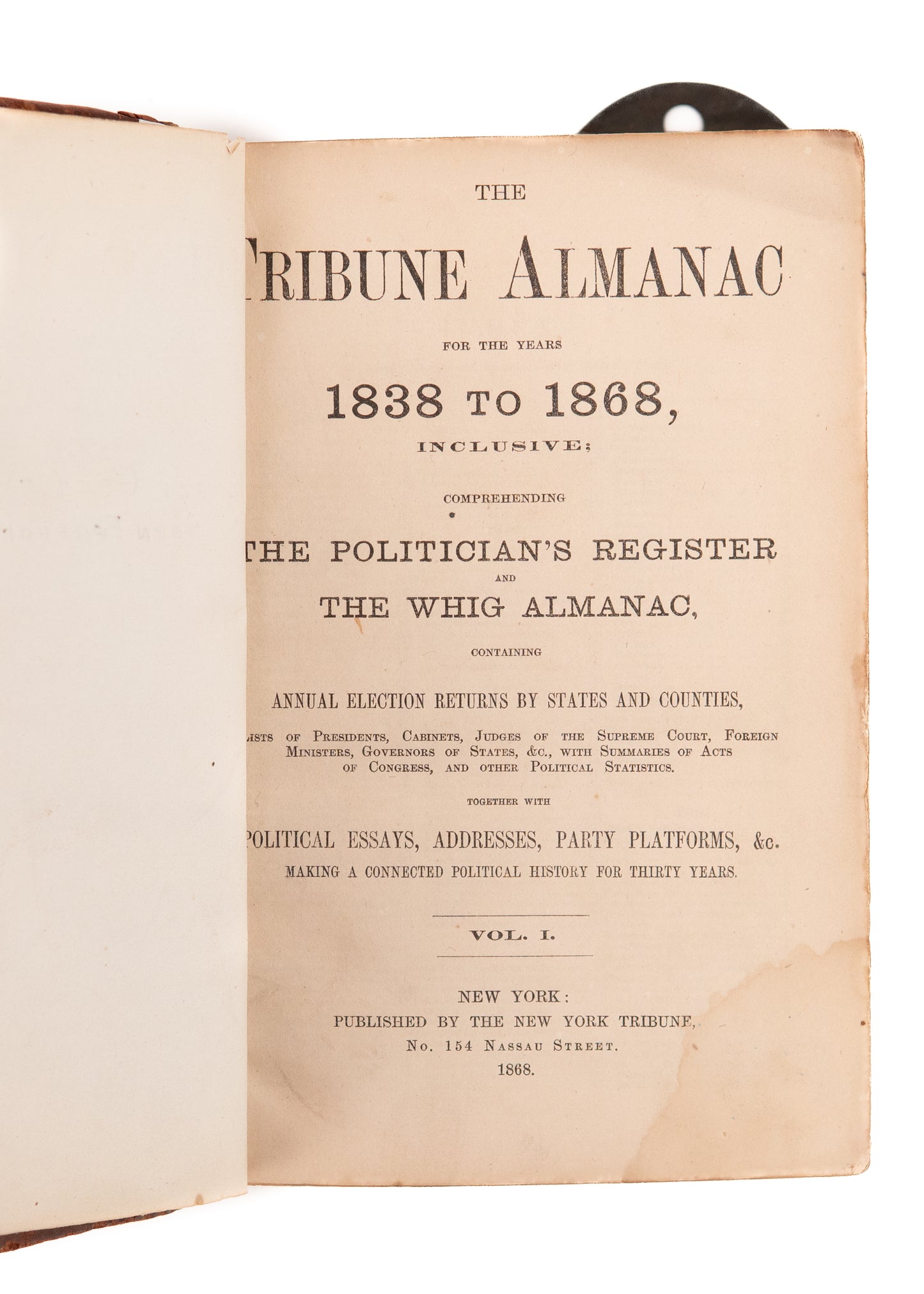 1838-1868 HORACE GREELEY. 31 Years of Anti-Slavery Almanac - Abolitionist's Personal Copy!