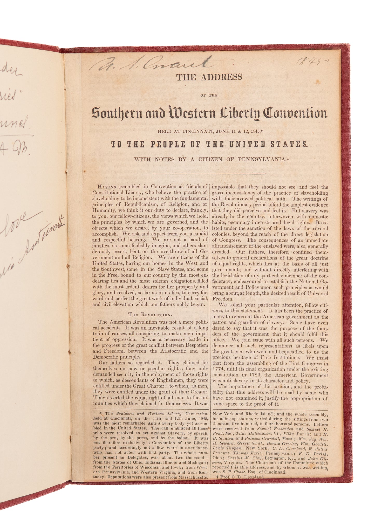 1845 SLAVERY - ULYSSES S. GRANT. Rare Anti-Slavery Society Speech Owned by Civil War General & American President