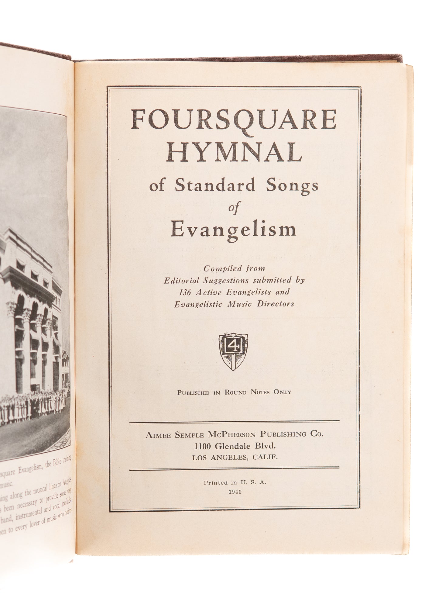 1940 AIMEE SEMPLE McPHERSON. The Foursquare Hymnal - Beautifully Autographed by the Evangelist Herself.