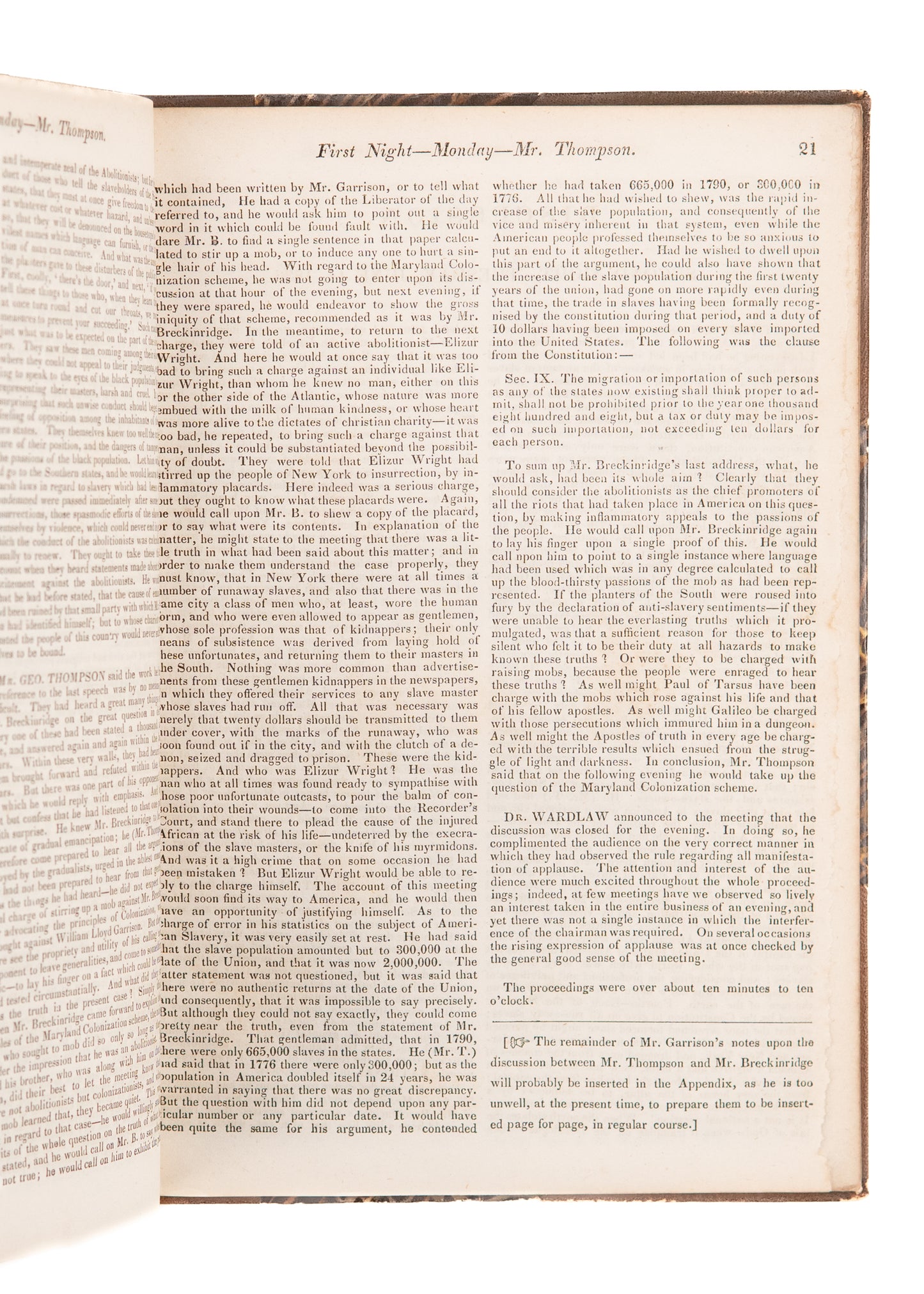 1836 WILLIAM LLOYD GARRISON. Scathing Rebuke of "Moderate" Clergy on Issue of Slavery.