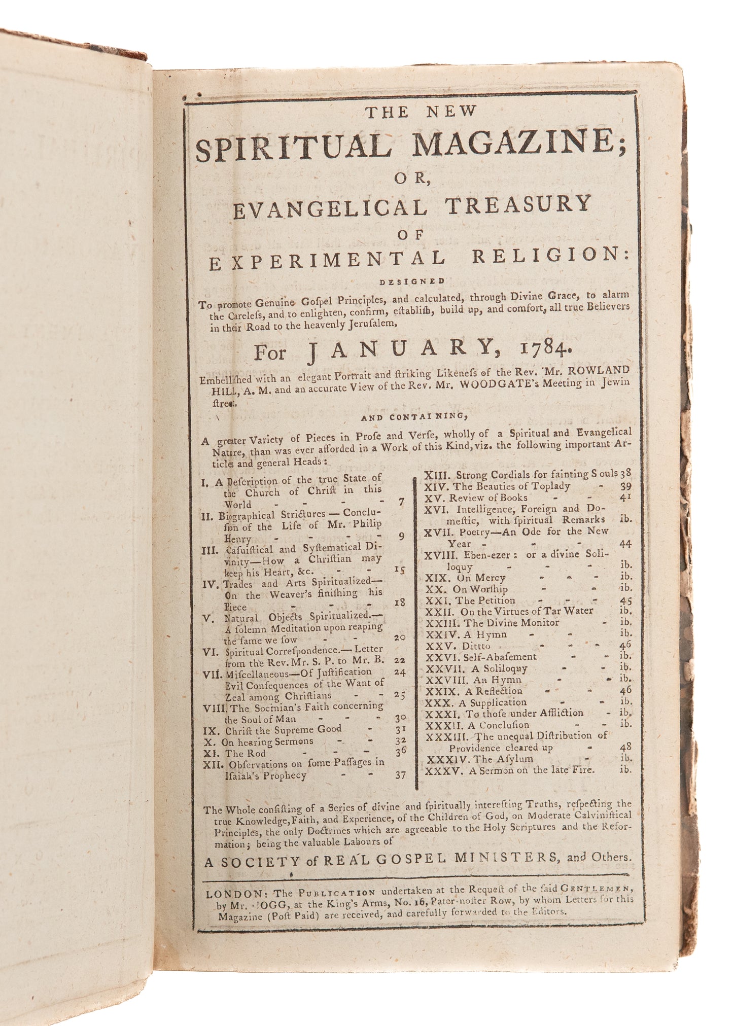 1784 THE SPIRITUAL MAGAZINE. Entire Year of the Main Calvinistic Great Awakening Periodical.