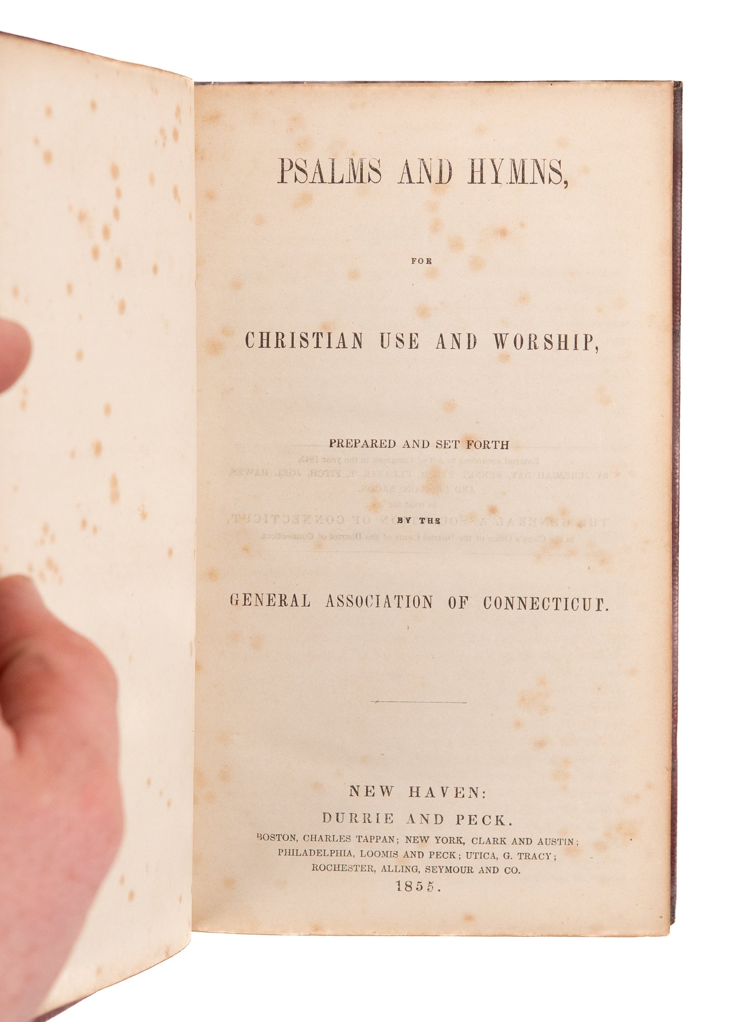 1855 NEW HAVEN REVIVALIST HYMNAL. Fine Leather Example of the Connecticut Association Hymnal.