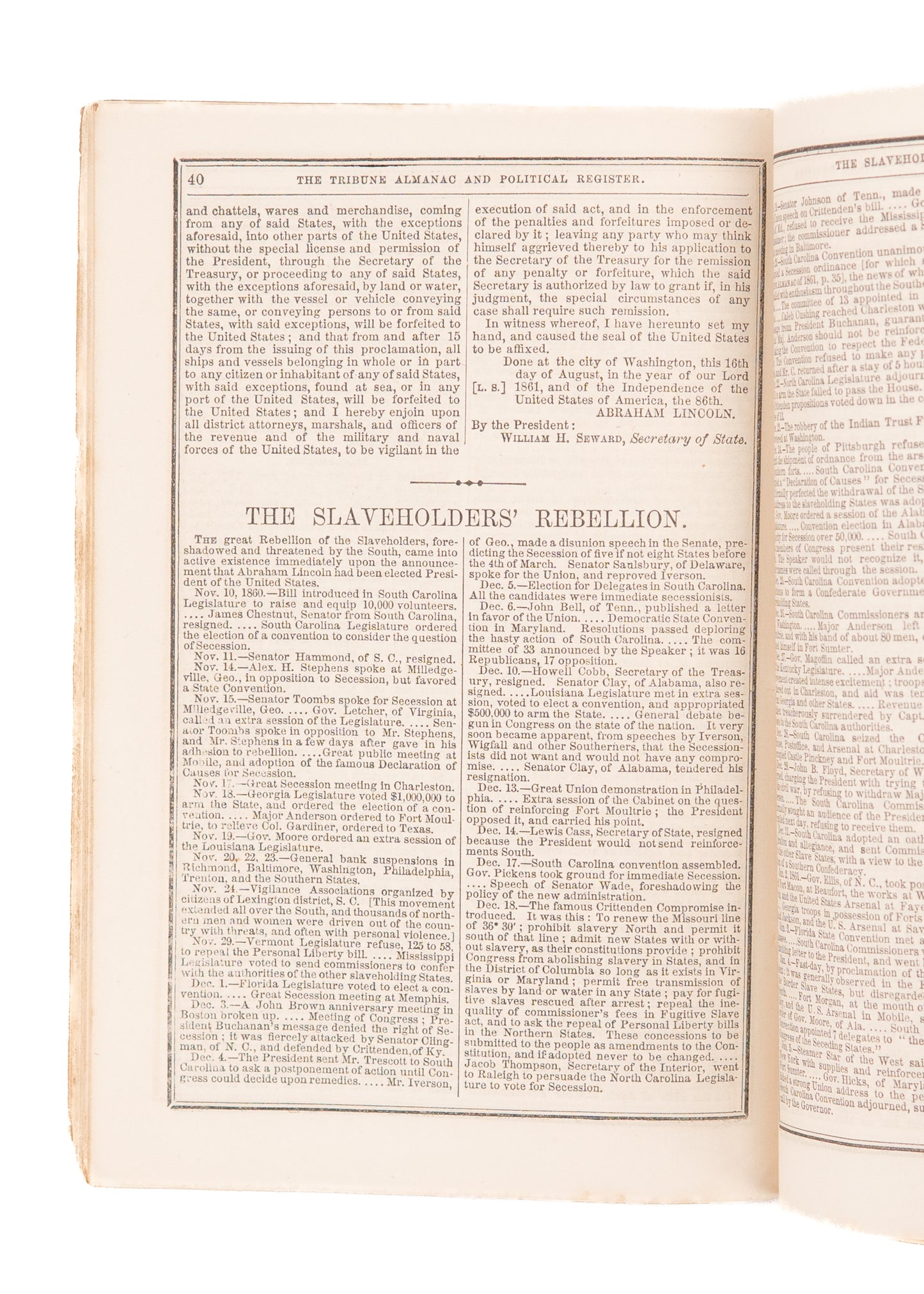 1862 SLAVERY & CIVIL WAR. The Anti-Slavery Tribune Almanac with Excellent Content.