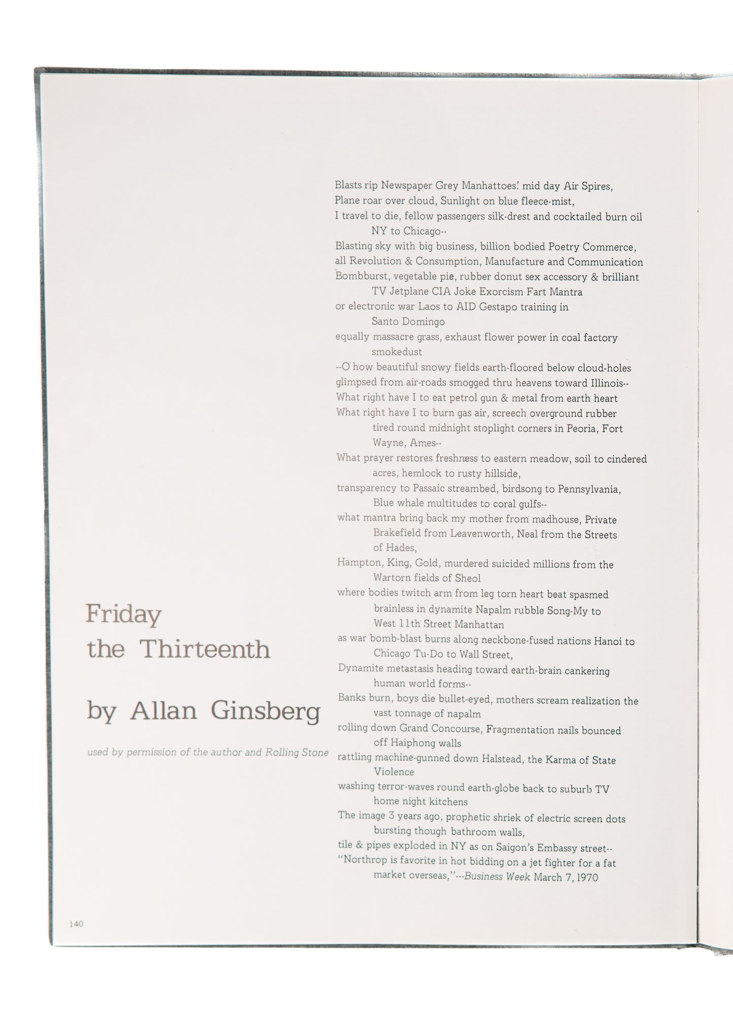 1970 ALLEN GINSBERG. Manuscript Letter with Revisions of Famous Poem, "Friday the Thirteenth."