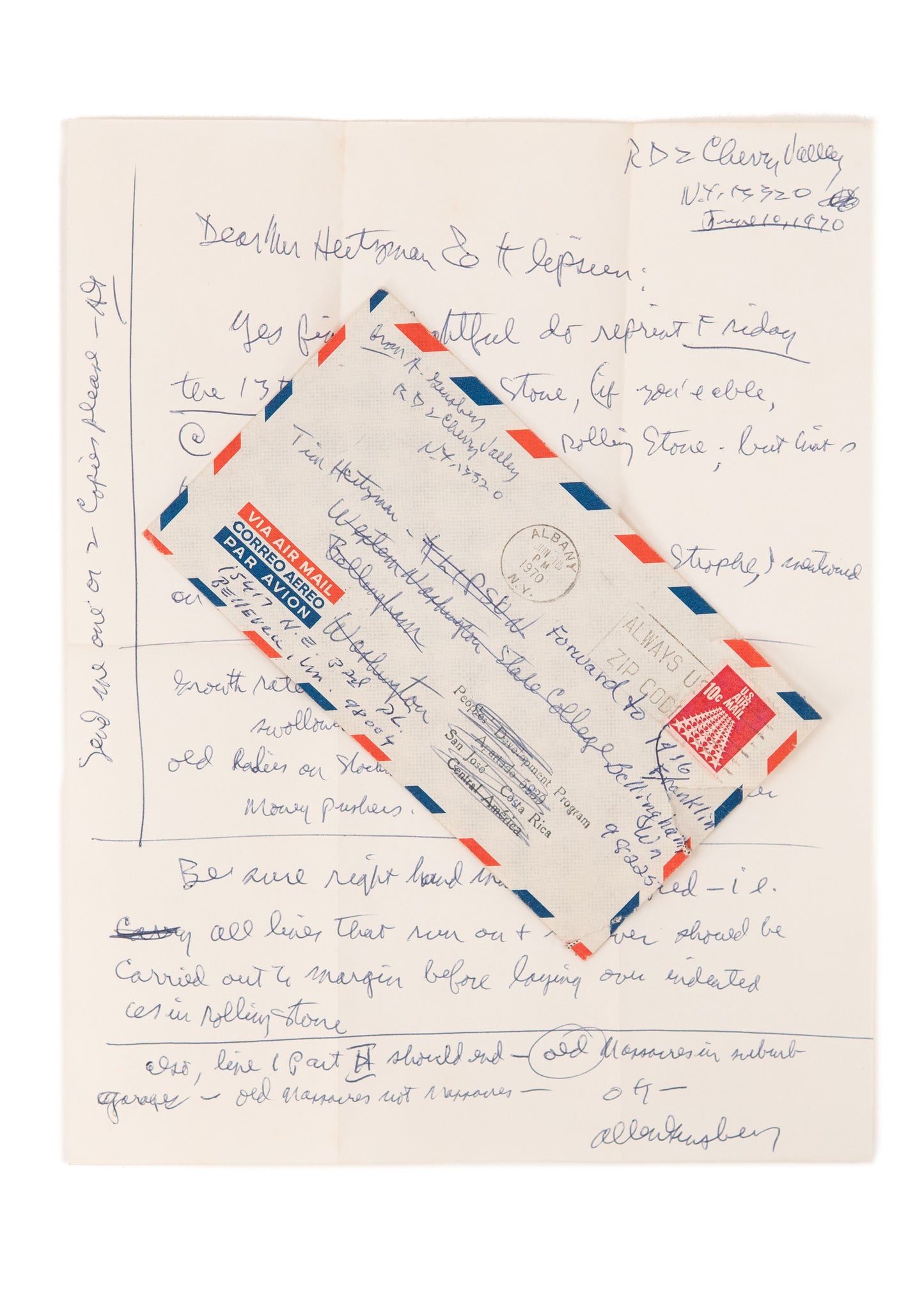 1970 ALLEN GINSBERG. Manuscript Letter with Revisions of Famous Poem, "Friday the Thirteenth."