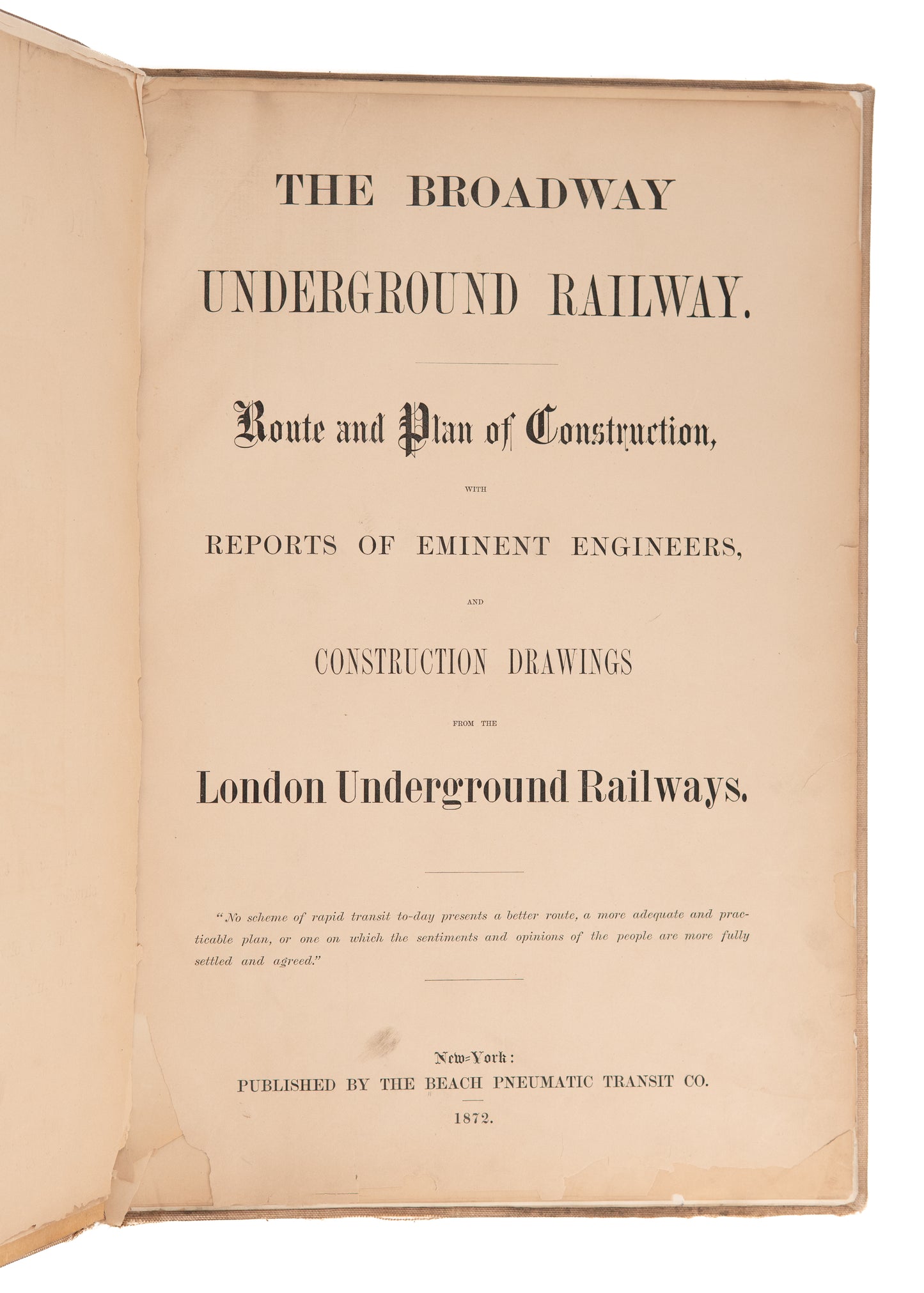 1872 NEW YORK SUBWAY. Rare Prospectus for First New York Underground w/ 8 Hand-Colored Plates.