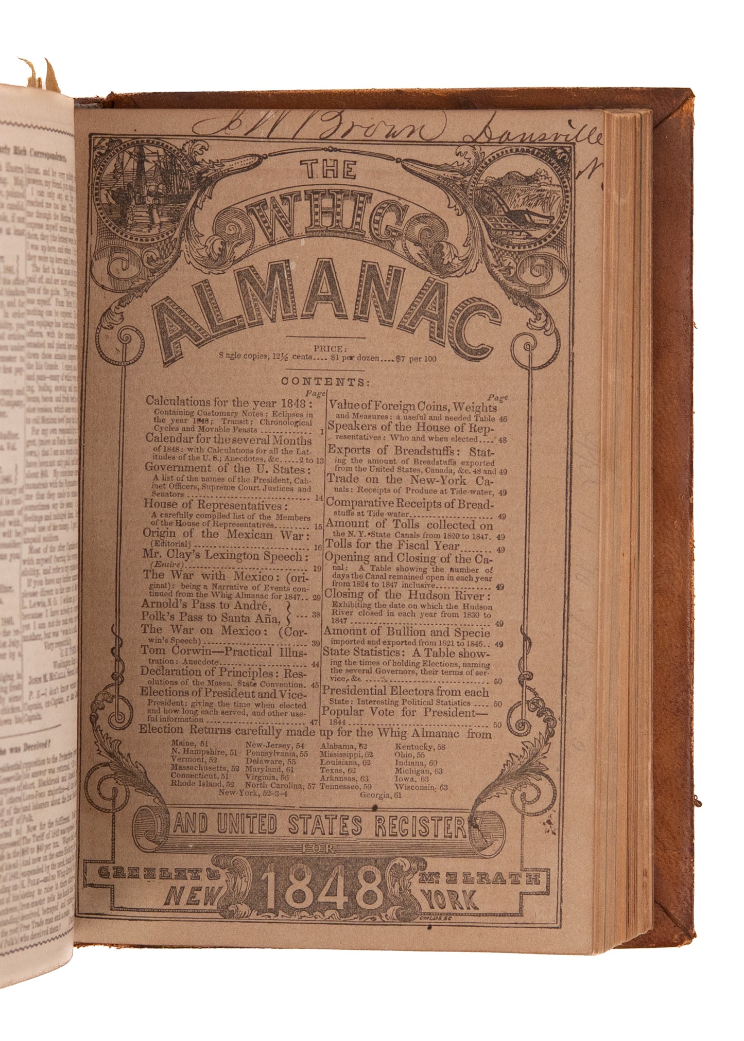 1843-1852 THE WHIG ALMANAC. Excellent Maps and Content on Oregon, Texas, Tariffs and Protectionism, &c.