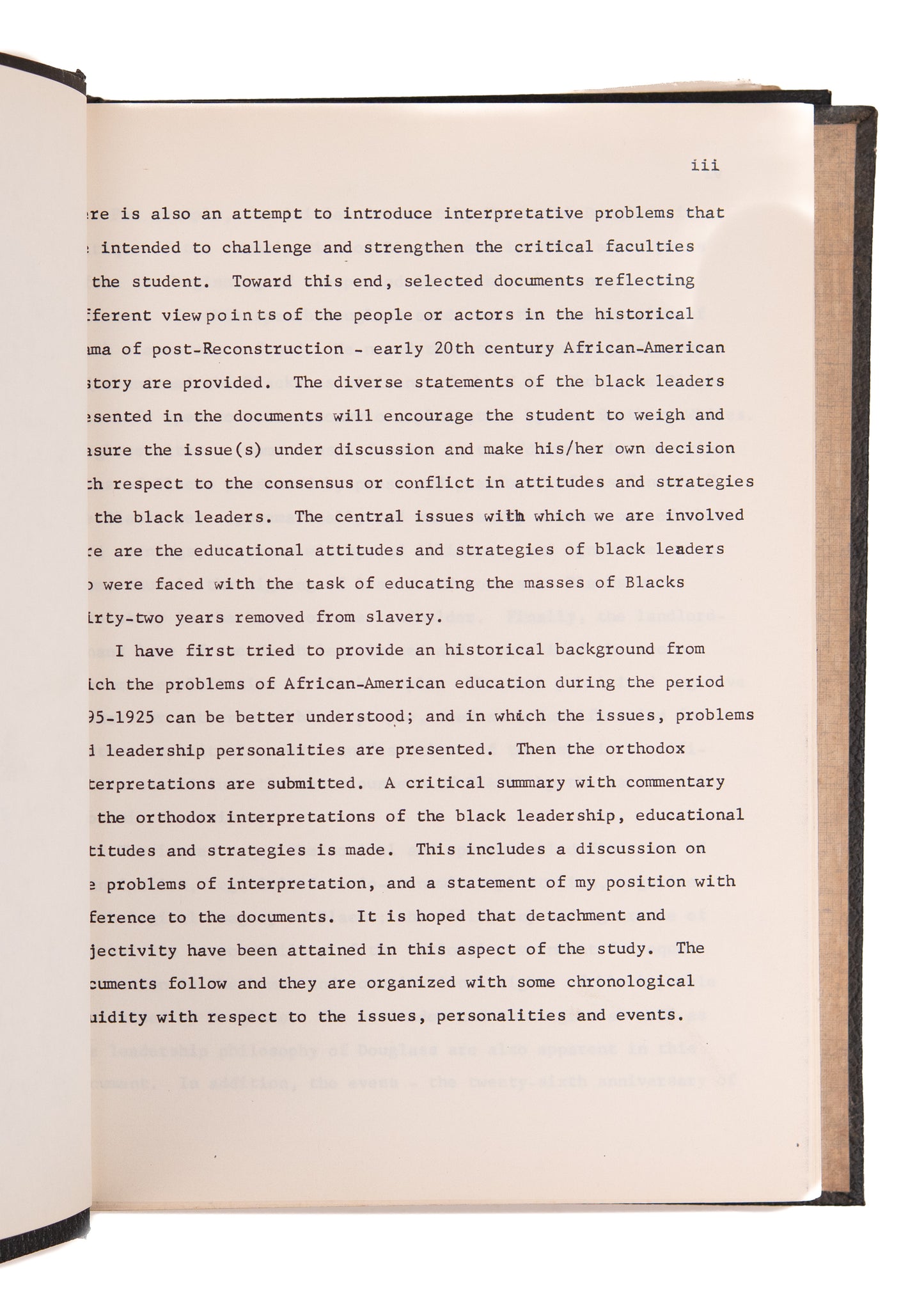 1975 BLACK EDUCATION IN RECONSTRUCTION. Unpublished Typescript on Booker T. Washington, DuBois, Frederick Douglass &c.