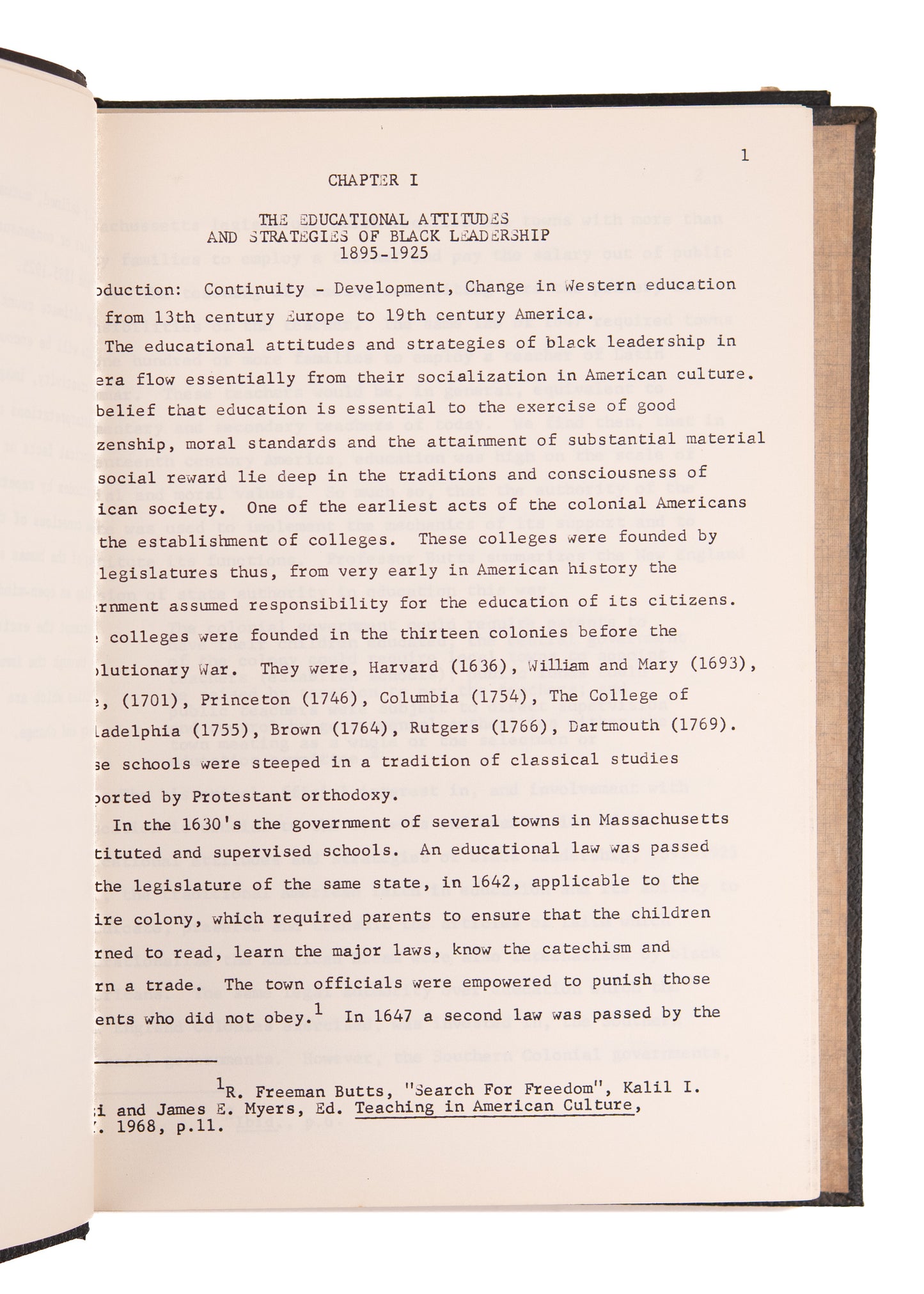 1975 BLACK EDUCATION IN RECONSTRUCTION. Unpublished Typescript on Booker T. Washington, DuBois, Frederick Douglass &c.