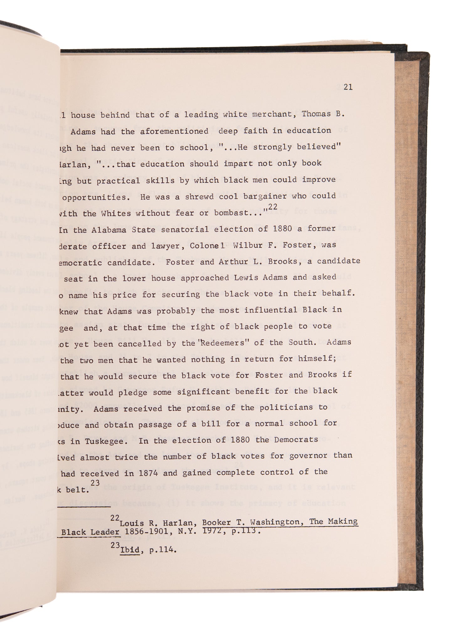 1975 BLACK EDUCATION IN RECONSTRUCTION. Unpublished Typescript on Booker T. Washington, DuBois, Frederick Douglass &c.