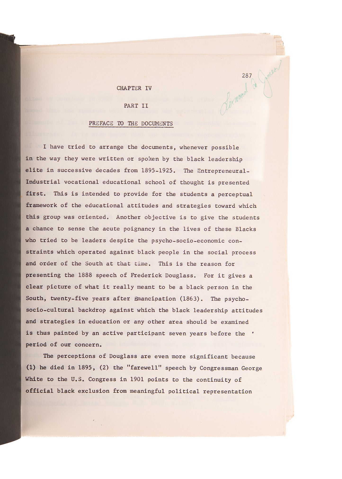 1975 BLACK EDUCATION IN RECONSTRUCTION. Unpublished Typescript on Booker T. Washington, DuBois, Frederick Douglass &c.