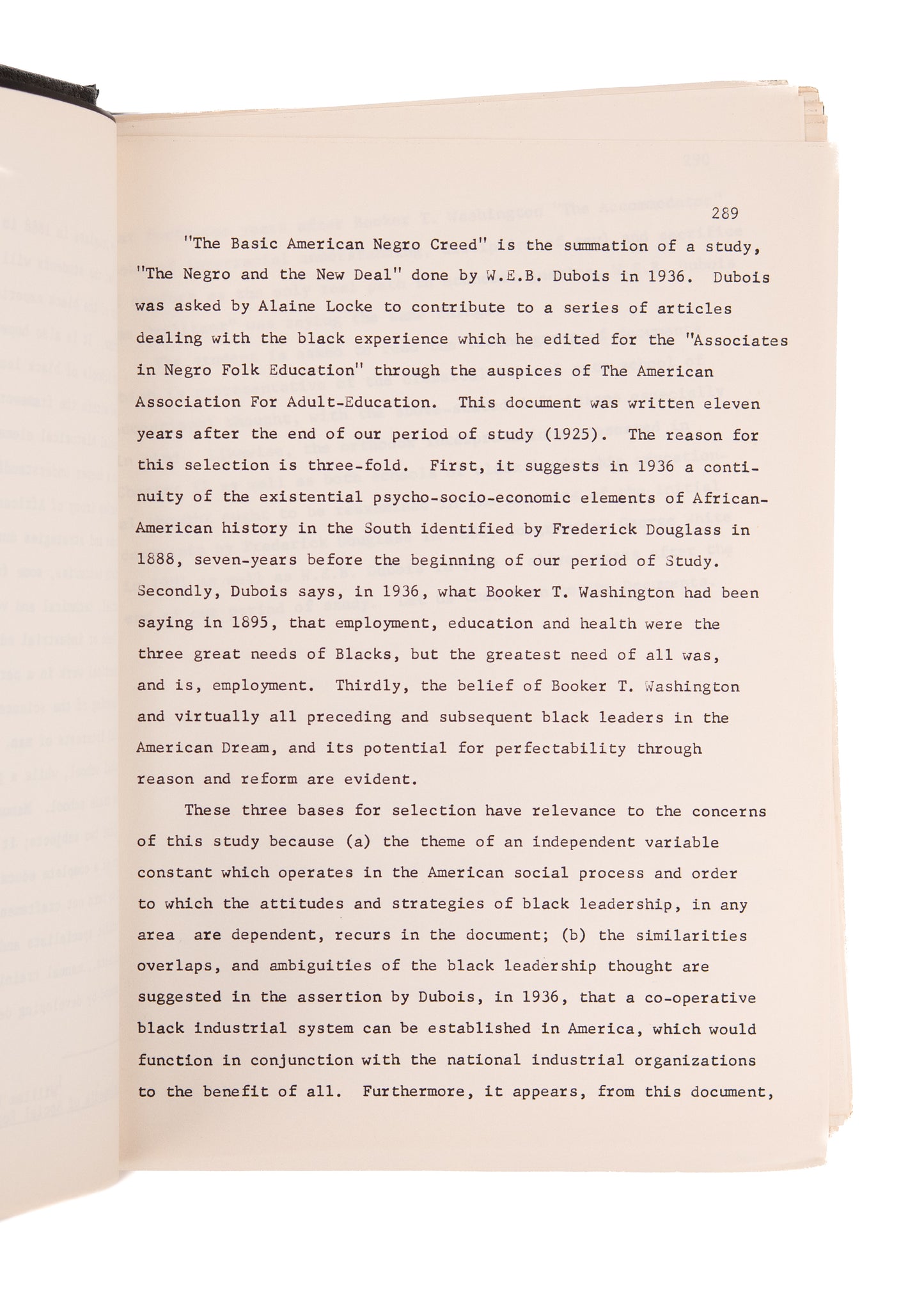 1975 BLACK EDUCATION IN RECONSTRUCTION. Unpublished Typescript on Booker T. Washington, DuBois, Frederick Douglass &c.