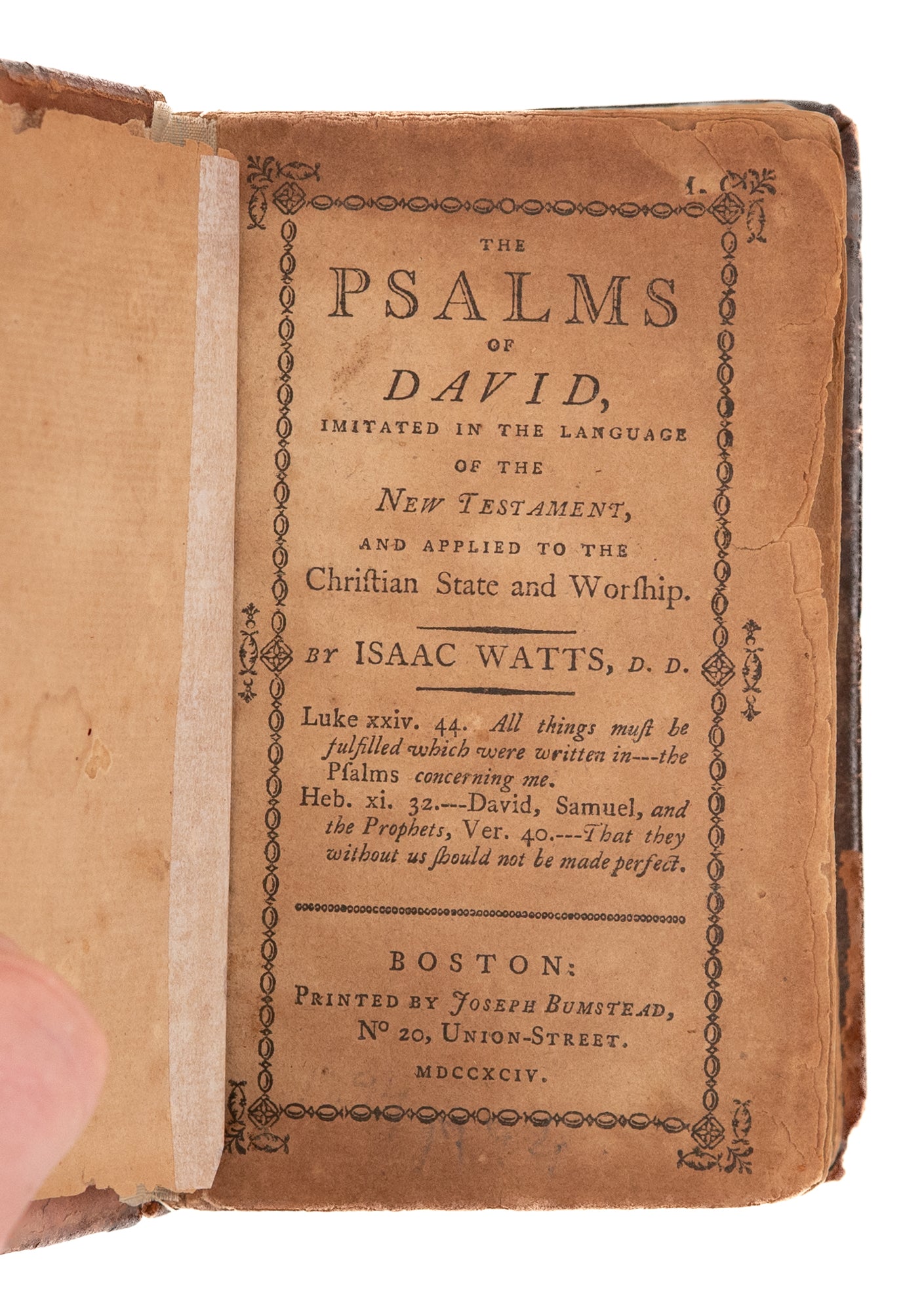 1794 ISAAC WATTS. The Psalms of David Designed to form a "Christian Nation." Important American Ed.