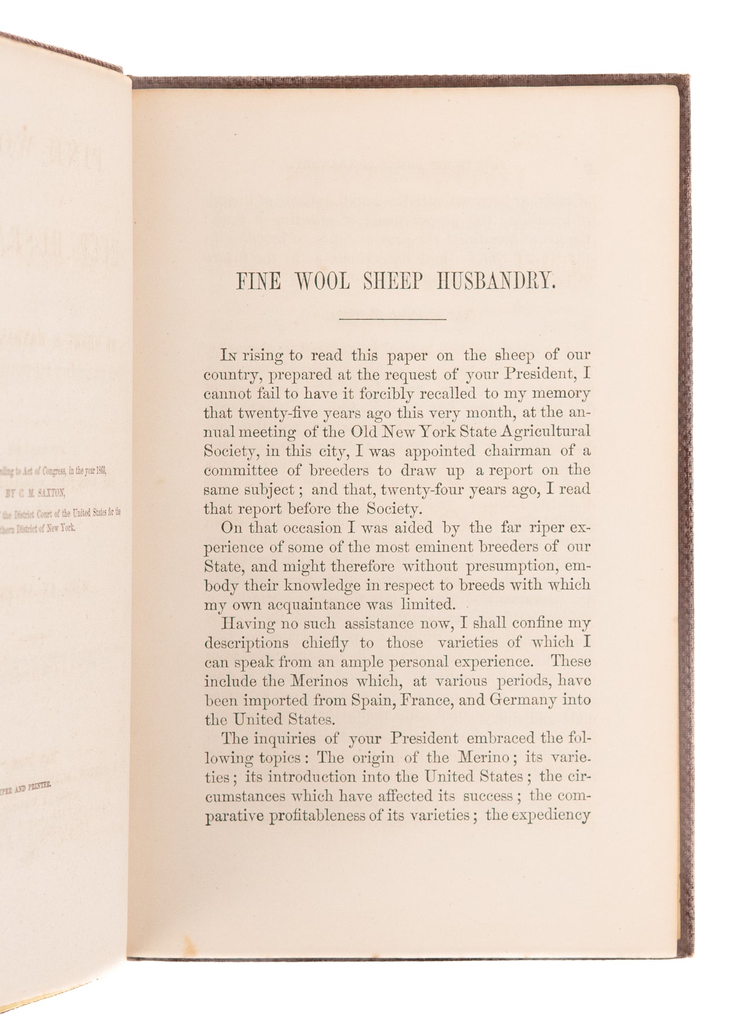1863 HENRY S. RANDALL.  Fine Wool Sheep Husbandry. Rare on Merino Wools & Sheep Breeding.