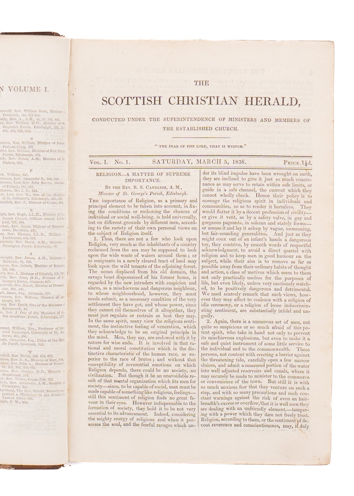 1836 SCOTTISH CHRISTIAN HERALD. Robert Murray M'Cheyne, Revivals, Lady Huntingdon & Great Awakening &c.