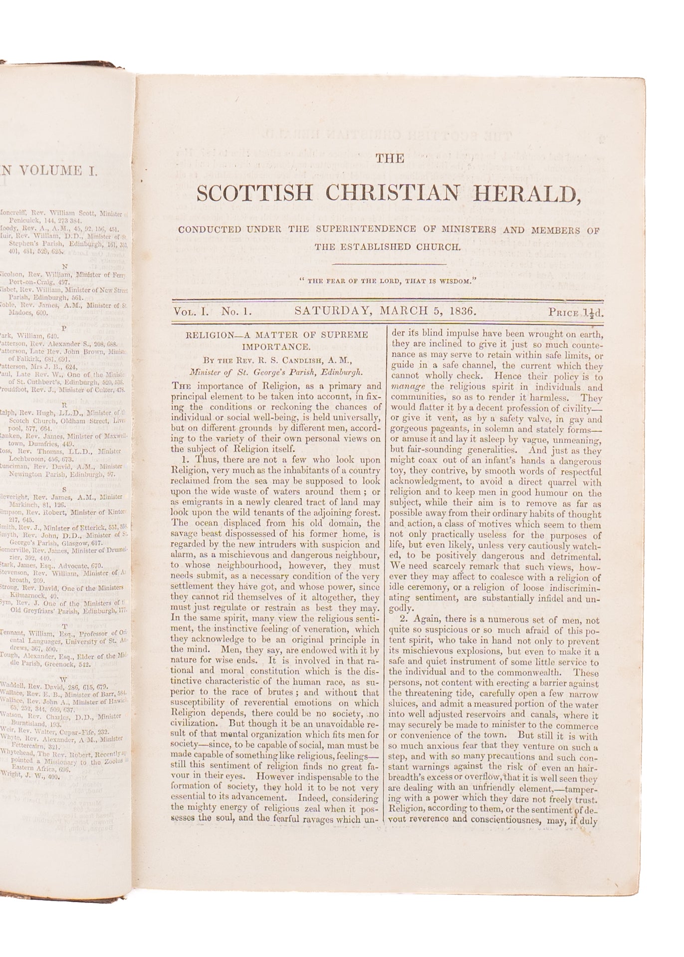 1836 SCOTTISH CHRISTIAN HERALD. Robert Murray M'Cheyne, Revivals, Lady Huntingdon & Great Awakening &c.