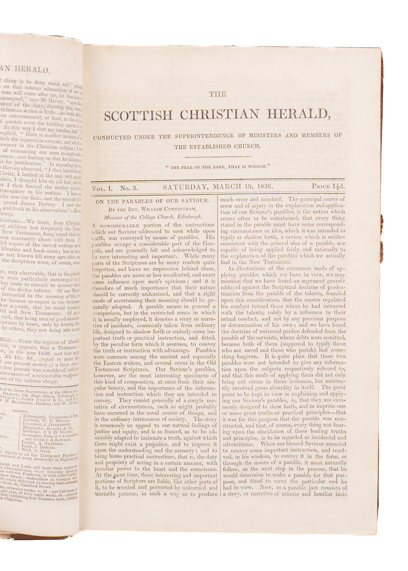 1836 SCOTTISH CHRISTIAN HERALD. Robert Murray M'Cheyne, Revivals, Lady Huntingdon & Great Awakening &c.