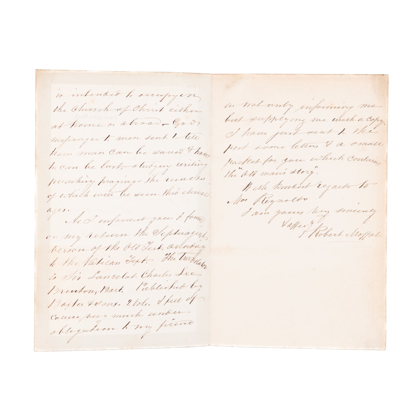 1871 ROBERT MOFFAT. 3pp Autograph Letter on Solemn Responsibility of the Ministry.