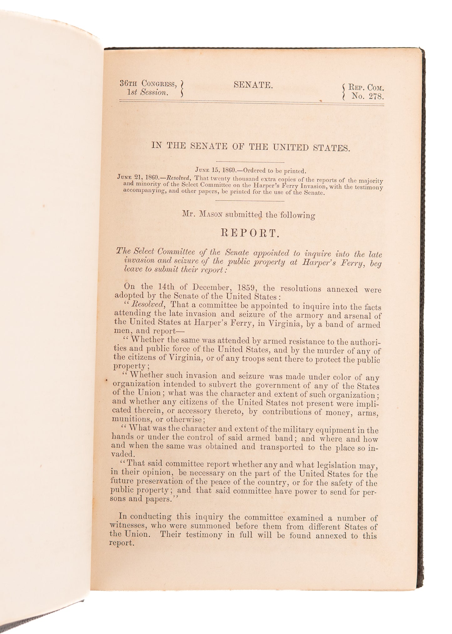1860 JOHN BROWN. Invasion at Harper's Ferry. Signed Hannibal Hamlin, Abraham Lincoln Vice President.