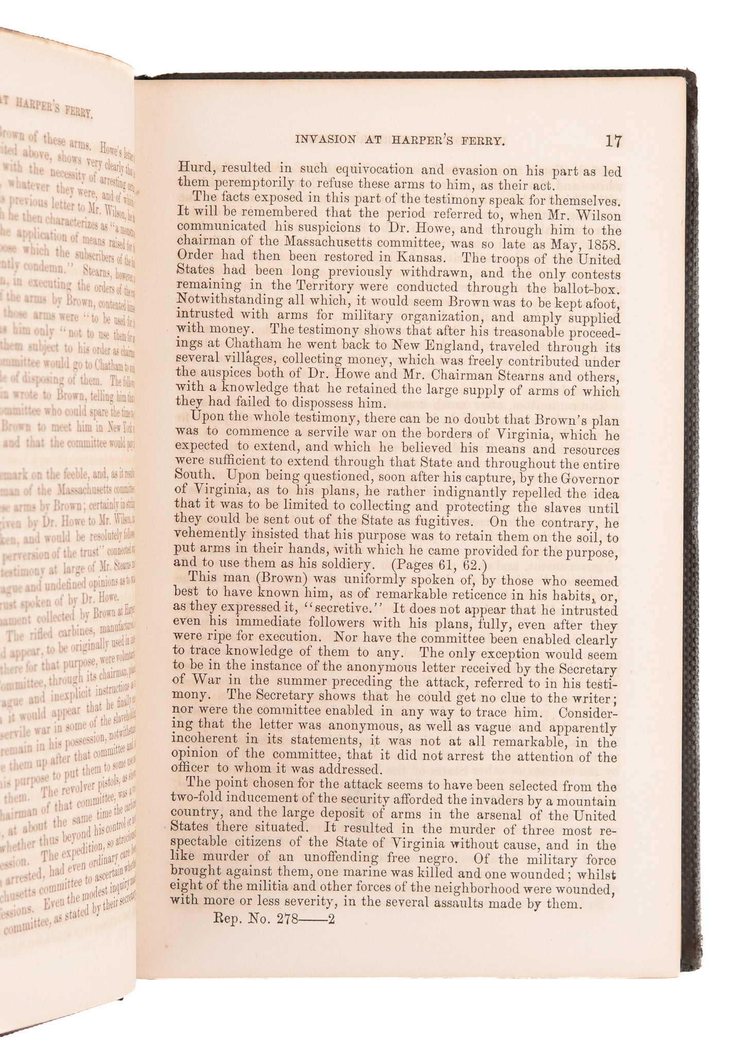 1860 JOHN BROWN. Invasion at Harper's Ferry. Signed Hannibal Hamlin, Abraham Lincoln Vice President.