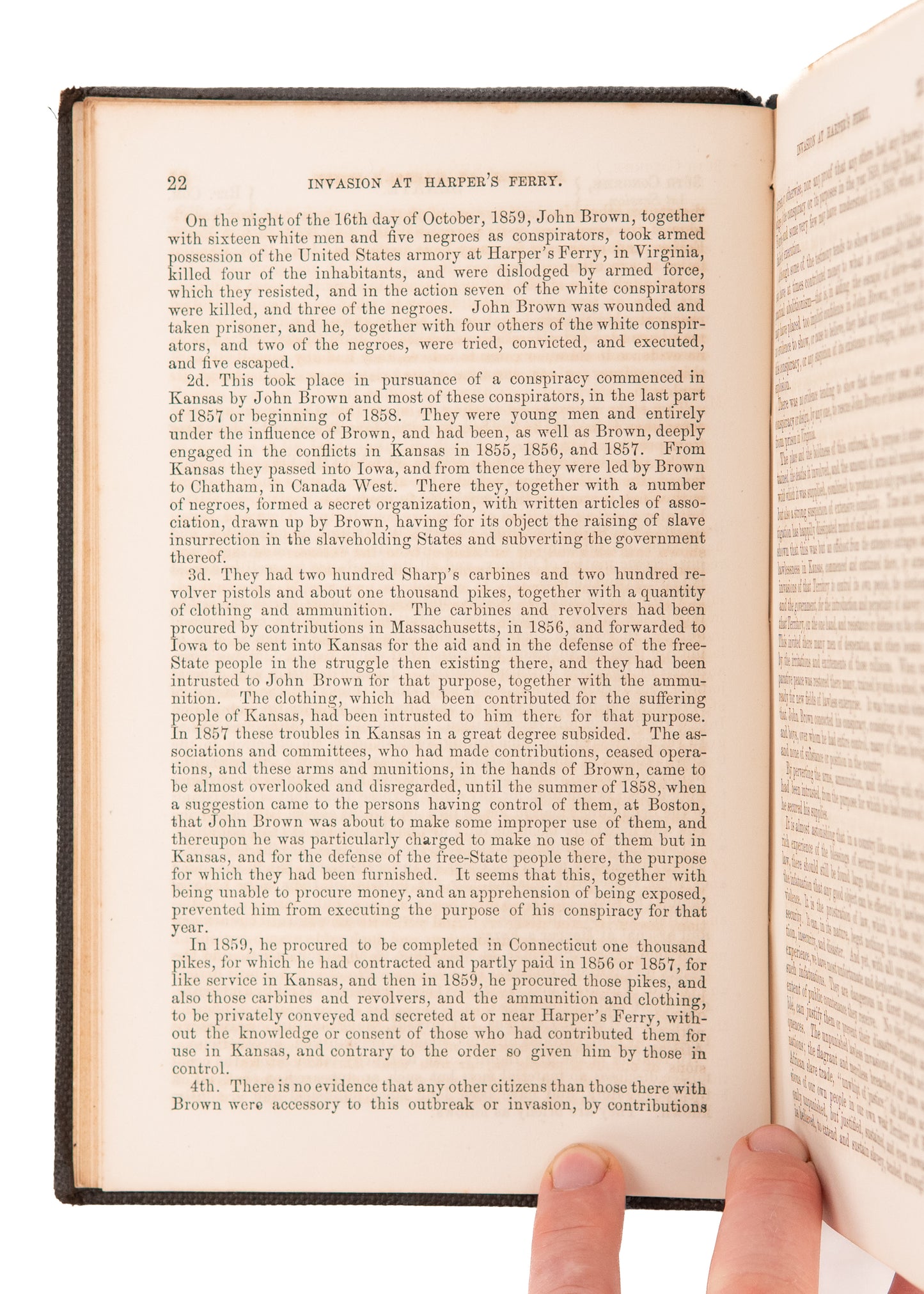 1860 JOHN BROWN. Invasion at Harper's Ferry. Signed Hannibal Hamlin, Abraham Lincoln Vice President.